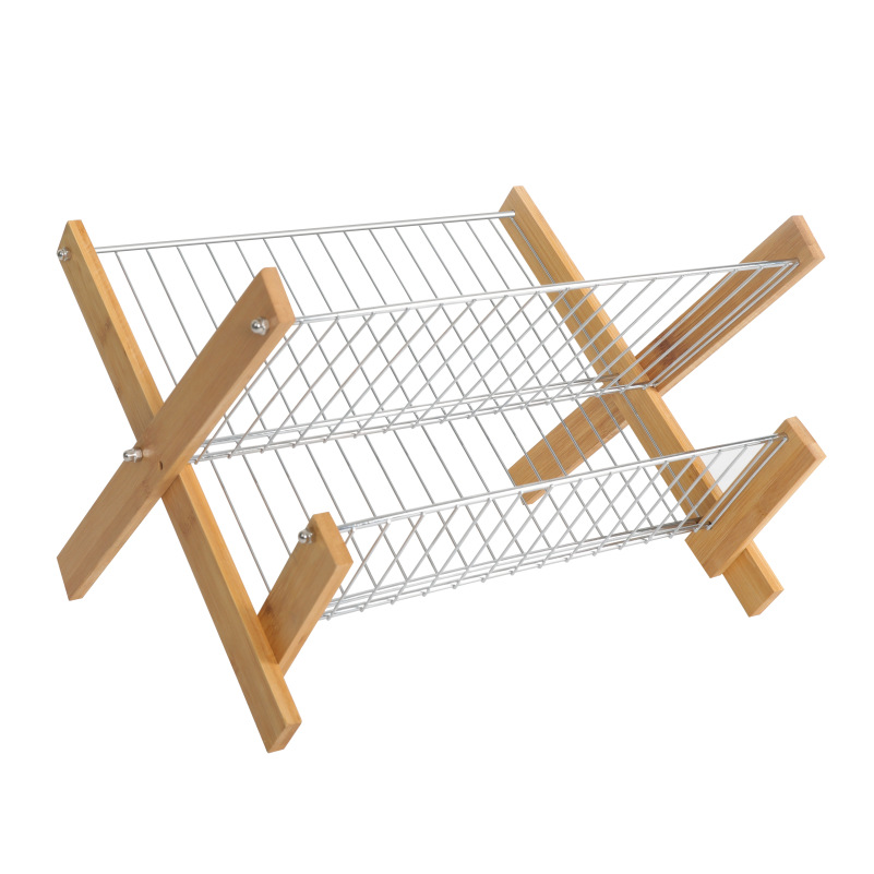 Bamboo Folding Dish Rack – Kitchen Draining Storage Organizer