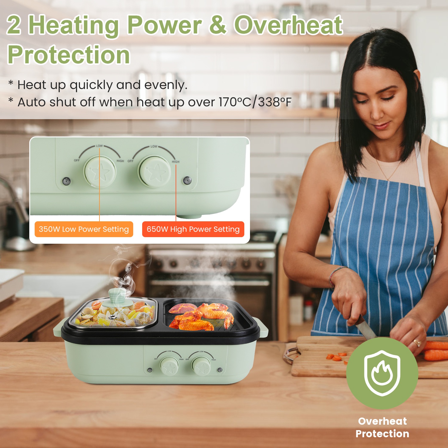 ORANGLES 2‑in‑1 Electric Hot Pot & Grill Cooker - elegant presentation - exhibiting components - Image 6 of 6 | ideal for home | Discount on 2‑in‑1 Electric Hot Pot & Grill Cooker Virginia | Free Shipping ORANGLES