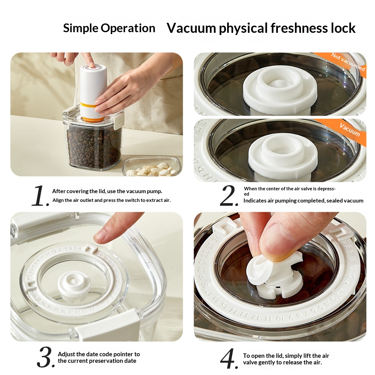 ORANGLES Electric Vacuum Sealing Jar – Fresh Storage - detailed closeup view - illustrating benefits - Image 3 of 6 | created for all | Shop Electric Vacuum Sealing Jar – Fresh Storage North Carolina | Free Shipping ORANGLES