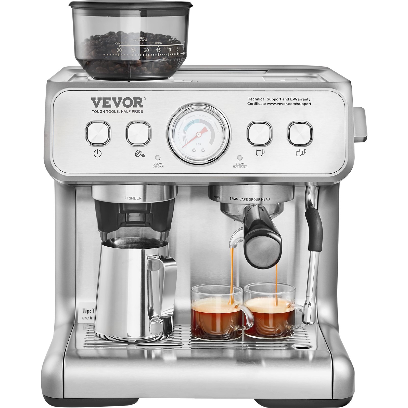 Espresso Machine with Grinder – 15 Bar Semi‑Automatic