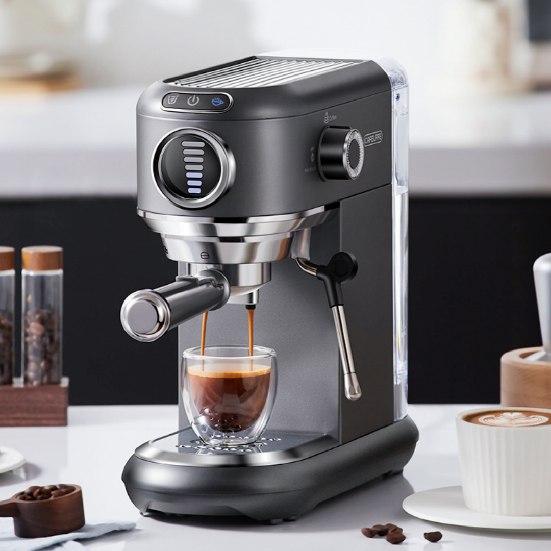 ORANGLES Small All‑in‑One Espresso Machine – Semi‑Automatic Steam - high resolution display - exposing craftsmanship - Image 2 of 5 | built for everyone | Small All‑in‑One Espresso Machine – Semi‑Automatic Steam for sale Georgia | Free Shipping ORANGLES