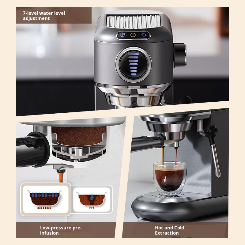 ORANGLES Small All‑in‑One Espresso Machine – Semi‑Automatic Steam - detailed closeup view - illustrating benefits - Image 3 of 5 | created for all | Shop Small All‑in‑One Espresso Machine – Semi‑Automatic Steam North Carolina | Free Shipping ORANGLES