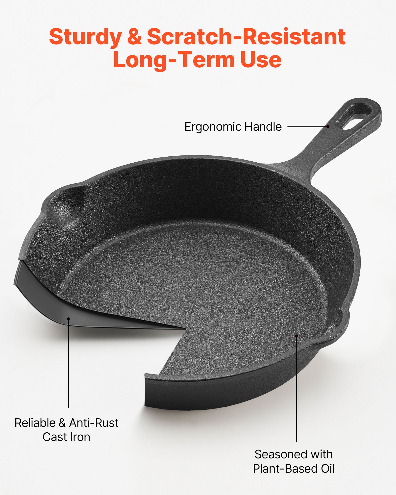 ORANGLES 4‑Piece Cast Iron Skillet Set – Black with Silicone Handles - high resolution display - exposing craftsmanship - Image 2 of 4 | built for everyone | 4‑Piece Cast Iron Skillet Set – Black with Silicone Handles for sale Georgia | Free Shipping ORANGLES