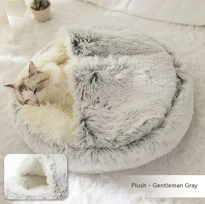 ORANGLES 2 In 1 Dog And Cat Round Plush Winter Bed - angled perspective - presenting advantages - Image 4 of 6 | fits any environment | Purchase 2 In 1 Dog And Cat Round Plush Winter Bed Michigan | Free Shipping ORANGLES