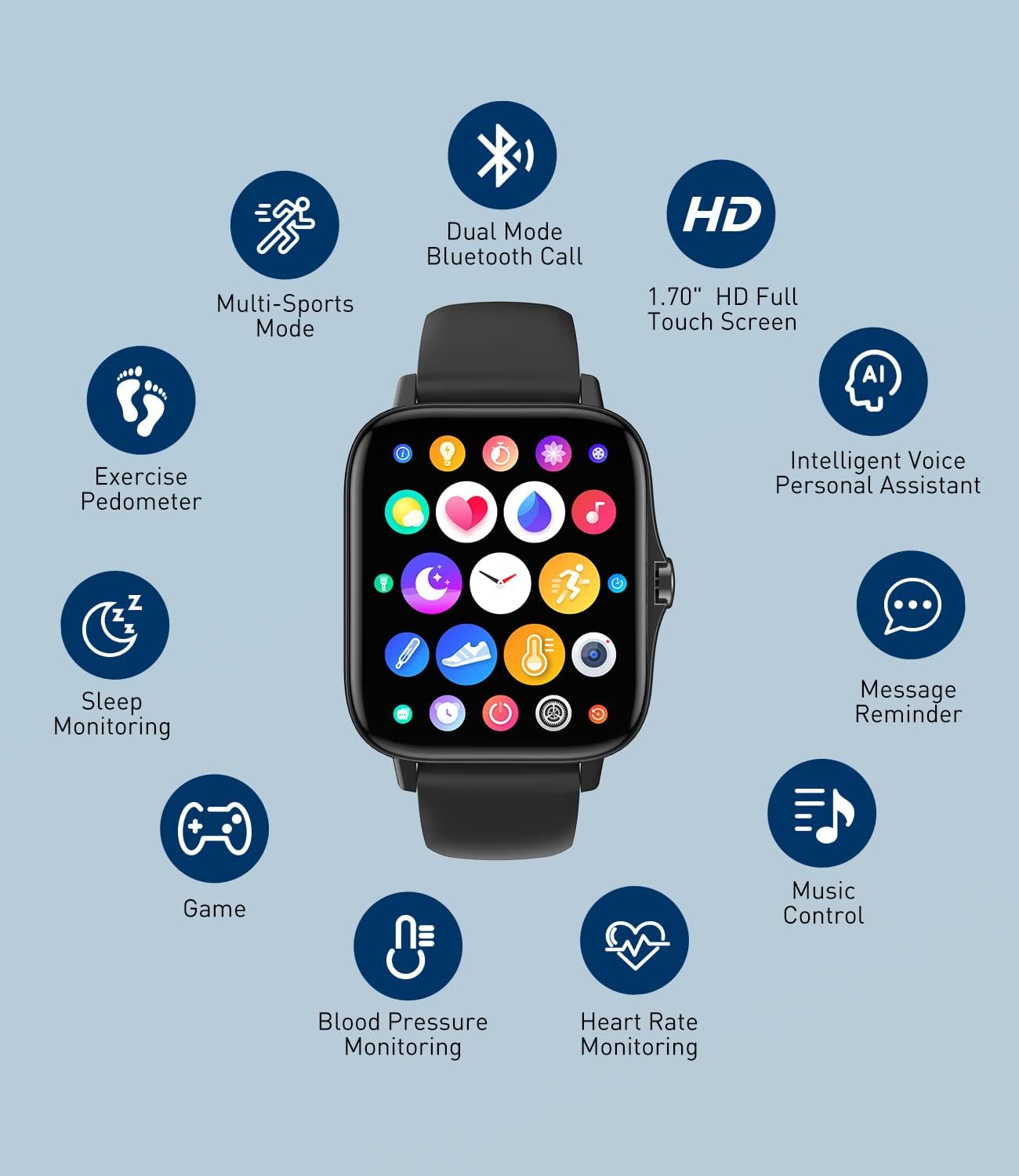 ORANGLES ZL54CJ Square Smartwatch With Bluetooth Call And Fitness Tracker - detailed closeup view - illustrating benefits - Image 3 of 6 | created for all | Shop ZL54CJ Square Smartwatch With Bluetooth Call And Fitness Tracker North Carolina | Free Shipping ORANGLES