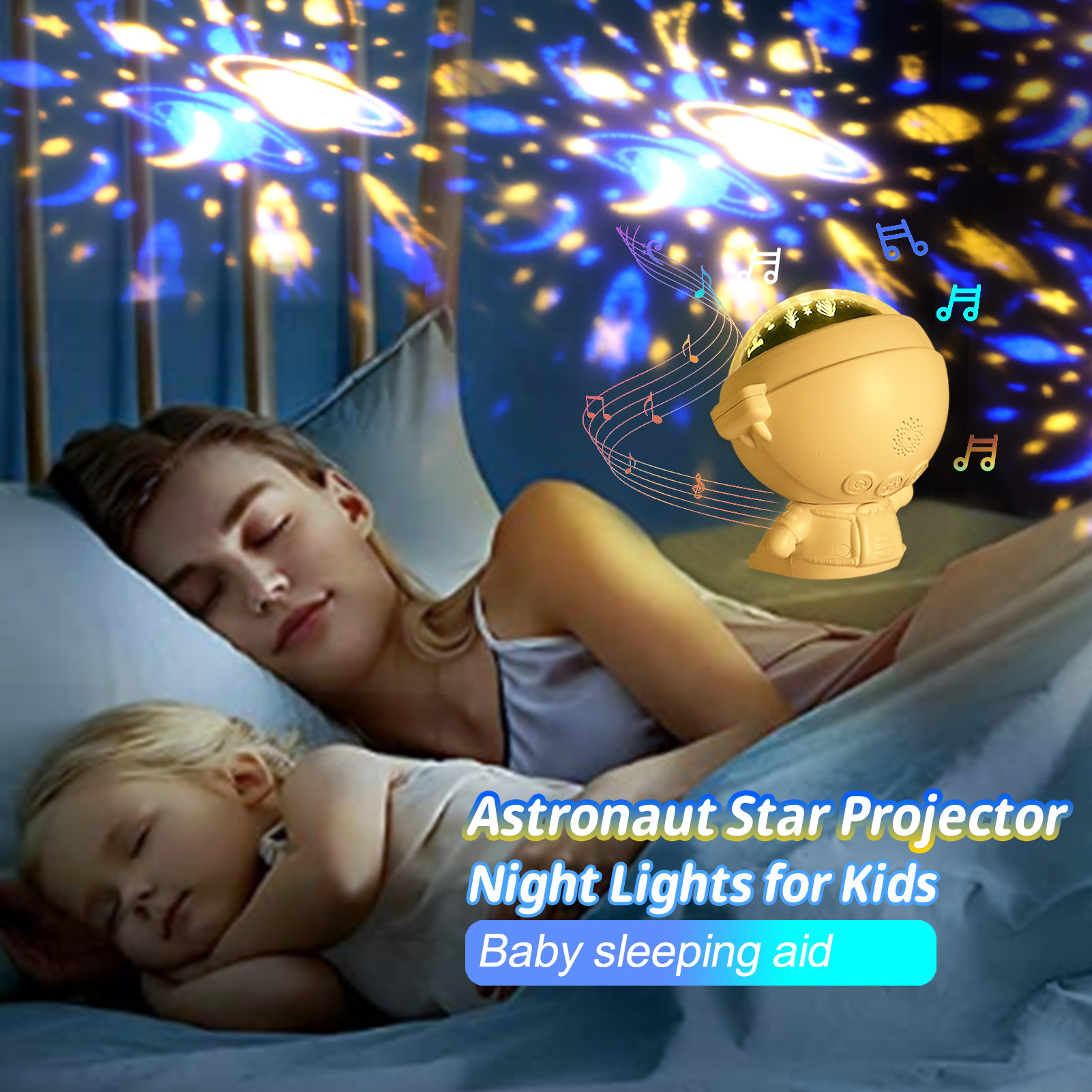 ORANGLES Galaxy Star Projector Astronaut Lamp Starry Sky Night Light - detailed closeup view - illustrating benefits - Image 3 of 3 | created for all | Shop Galaxy Star Projector Astronaut Lamp Starry Sky Night Light North Carolina | Free Shipping ORANGLES