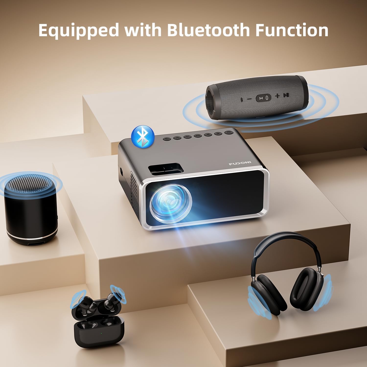 ORANGLES WiFi Bluetooth 5G Portable Projector With 4K Support - angled perspective - presenting advantages - Image 4 of 6 | fits any environment | Purchase WiFi Bluetooth 5G Portable Projector With 4K Support Michigan | Free Shipping ORANGLES