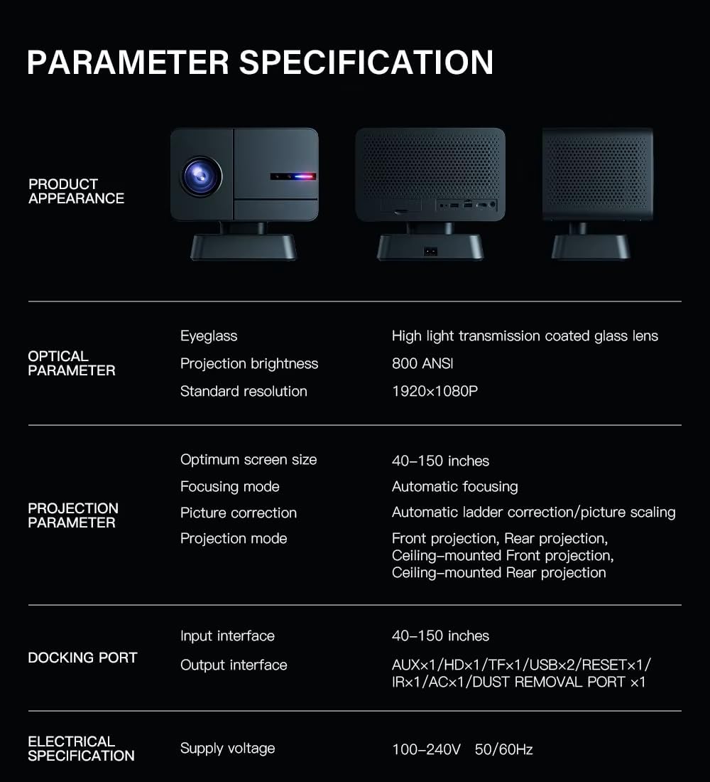 ORANGLES HD Portable Projector With Mobile Phone Screen Sharing - elegant presentation - exhibiting components - Image 6 of 6 | ideal for home | Discount on HD Portable Projector With Mobile Phone Screen Sharing Virginia | Free Shipping ORANGLES