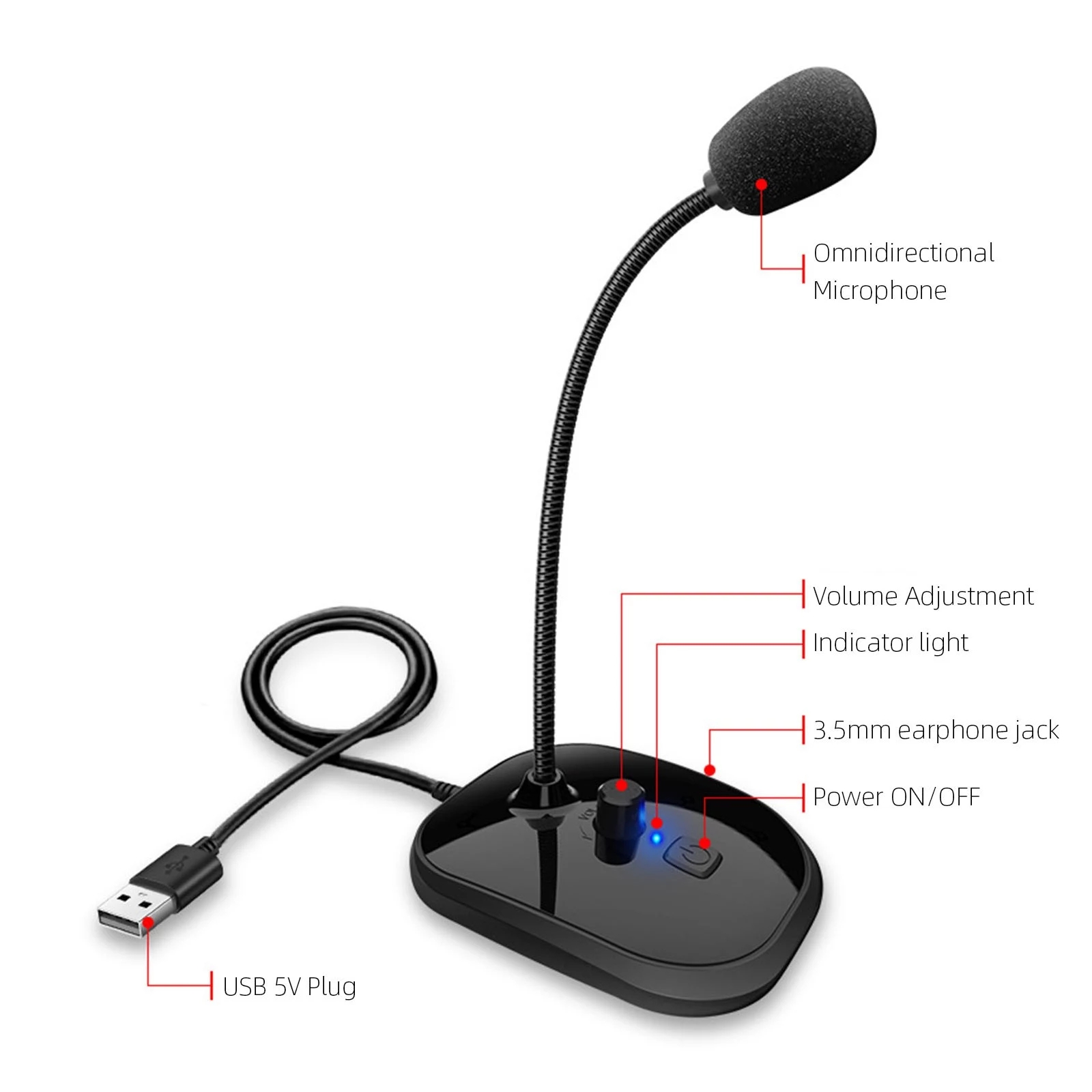 ORANGLES Gooseneck USB Computer Microphone With Sound Card Monitor - detailed closeup view - illustrating benefits - Image 3 of 6 | created for all | Shop Gooseneck USB Computer Microphone With Sound Card Monitor North Carolina | Free Shipping ORANGLES