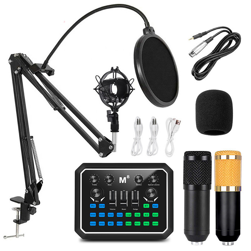 Aluminum Condenser Microphone Set With Sound Card
