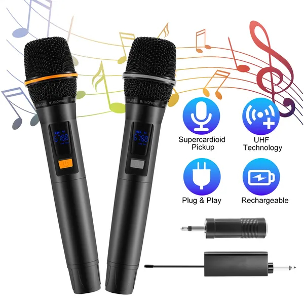 UHF Wireless Rechargeable Metal Handheld Microphones With Long Range