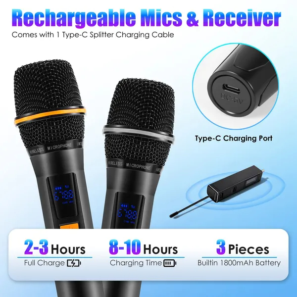 ORANGLES UHF Wireless Rechargeable Metal Handheld Microphones With Long Range - elegant presentation - exhibiting components - Image 6 of 6 | ideal for home | Discount on UHF Wireless Rechargeable Metal Handheld Microphones With Long Range Virginia | Free Shipping ORANGLES