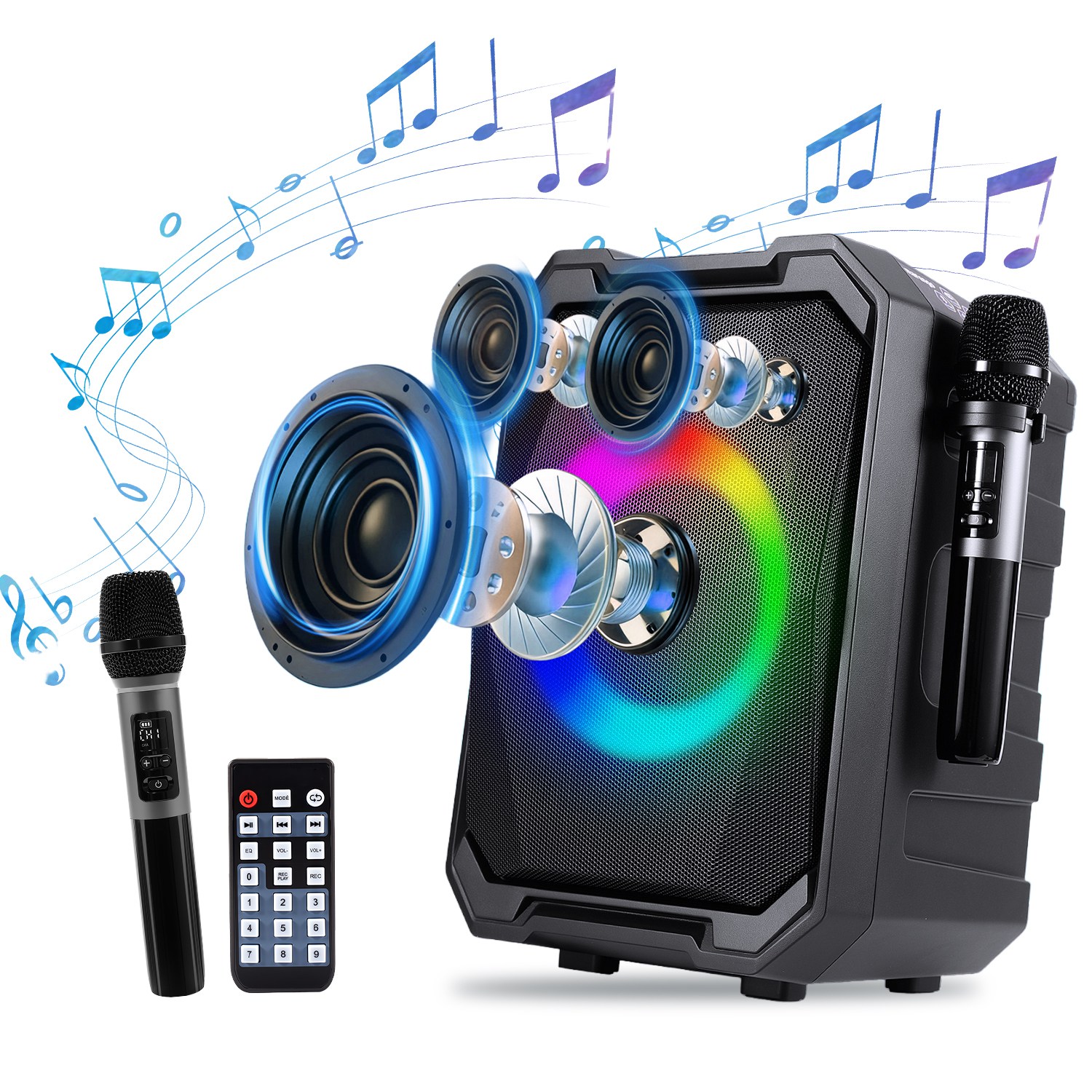 Portable Wireless Party Speaker With LED And Mics