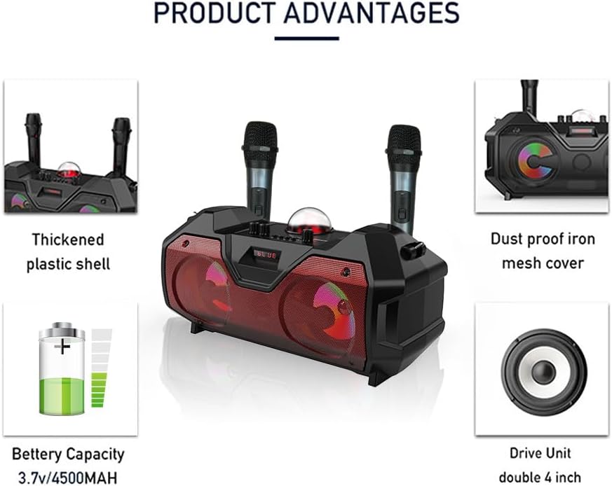 ORANGLES Bluetooth Speaker With Dual Microphones For Karaoke And Parties - full product showcase - displaying specifications - Image 5 of 6 | adapts to any space | Bluetooth Speaker With Dual Microphones For Karaoke And Parties deal New Jersey | Free Shipping ORANGLES