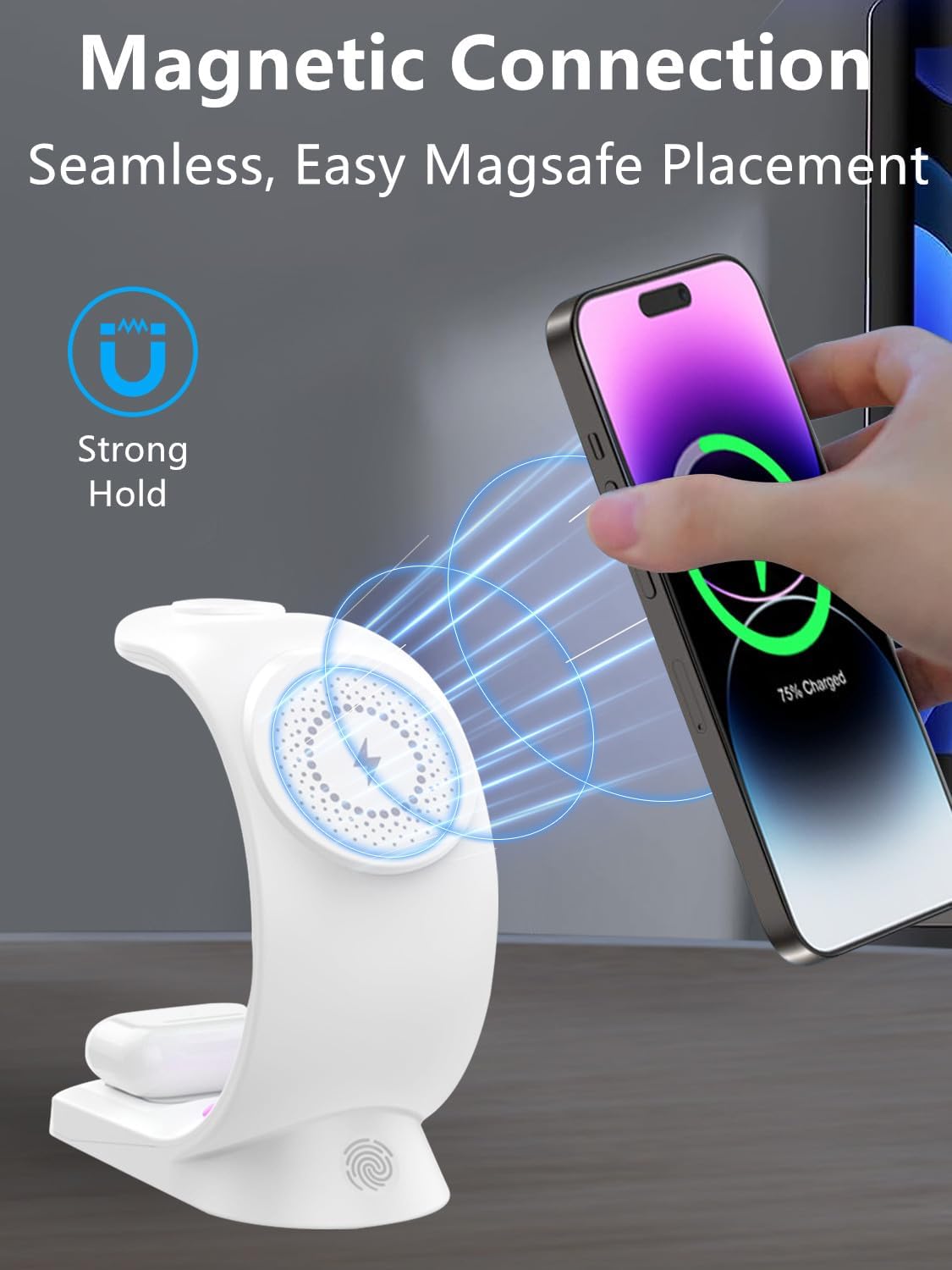 ORANGLES 4 In 1 Magnetic Wireless Charger Fast Charging Station For Smartphone AirPods iPhone Watch - angled perspective - presenting advantages - Image 4 of 6 | fits any environment | Purchase 4 In 1 Magnetic Wireless Charger Fast Charging Station For Smartphone AirPods iPhone Watch Michigan | Free Shipping ORANGLES