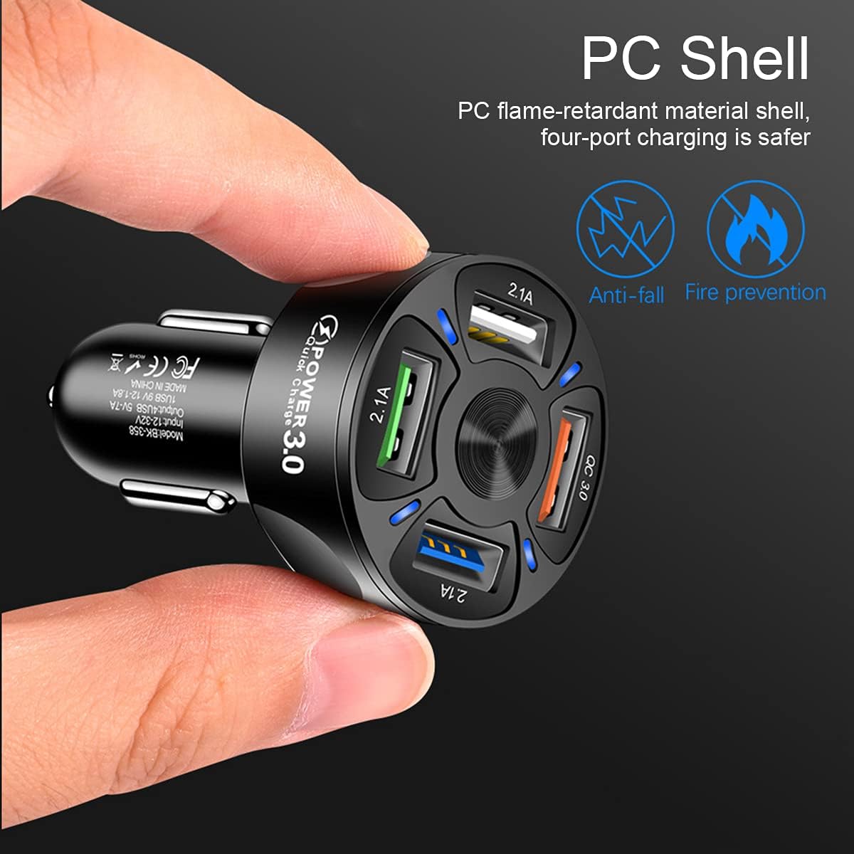 ORANGLES Fast Car Charger One‑for‑Four Mobile Phone Charging Adapter - full product showcase - displaying specifications - Image 5 of 6 | adapts to any space | Fast Car Charger One‑for‑Four Mobile Phone Charging Adapter deal New Jersey | Free Shipping ORANGLES