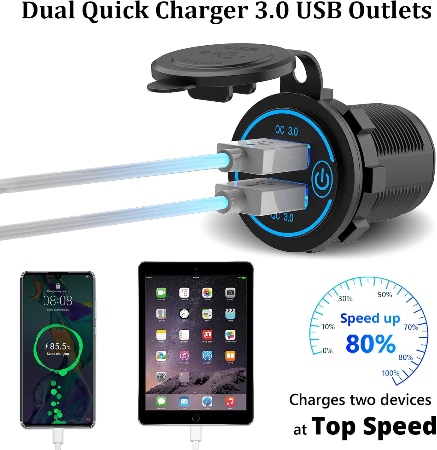 ORANGLES Car Charger Motorcycle & Boat Dual Fast Charge Adapter - high resolution display - exposing craftsmanship - Image 2 of 6 | built for everyone | Car Charger Motorcycle & Boat Dual Fast Charge Adapter for sale Georgia | Free Shipping ORANGLES
