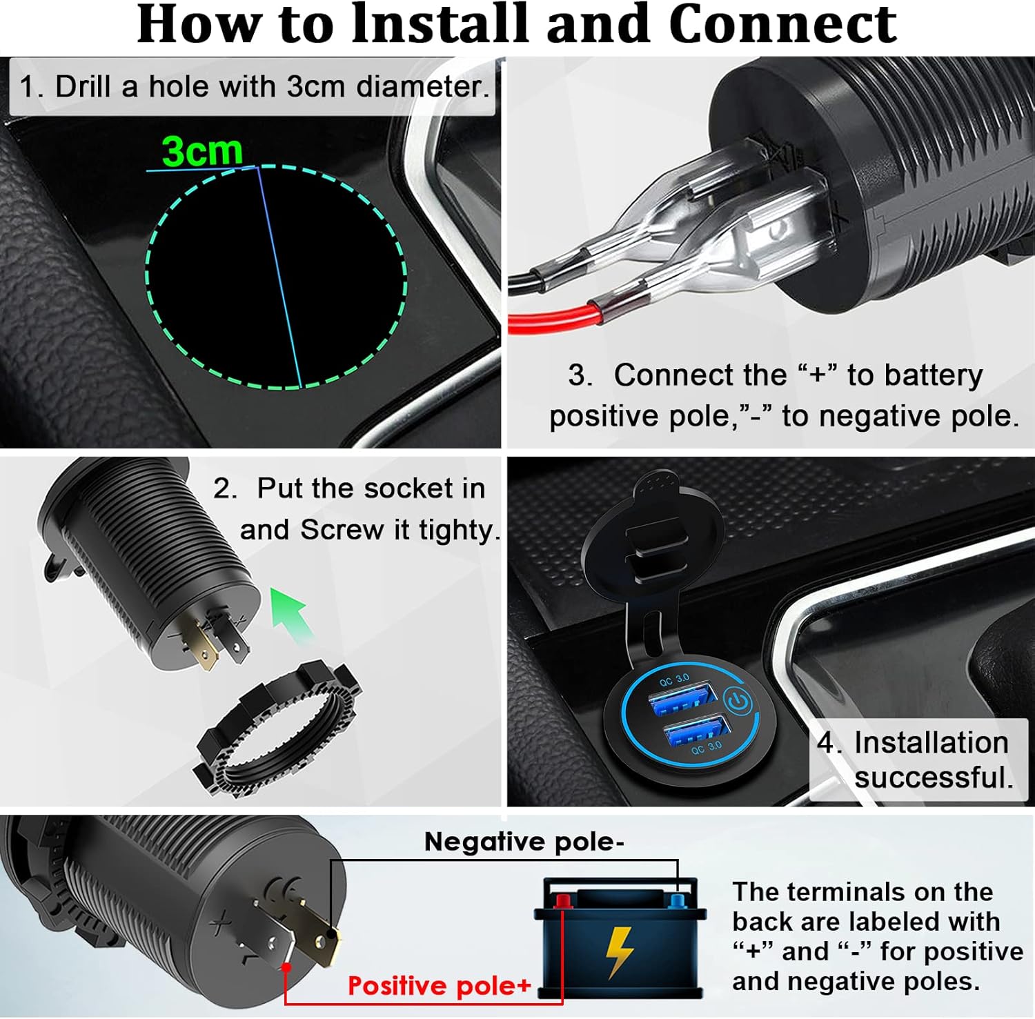ORANGLES Car Charger Motorcycle & Boat Dual Fast Charge Adapter - full product showcase - displaying specifications - Image 5 of 6 | adapts to any space | Car Charger Motorcycle & Boat Dual Fast Charge Adapter deal New Jersey | Free Shipping ORANGLES