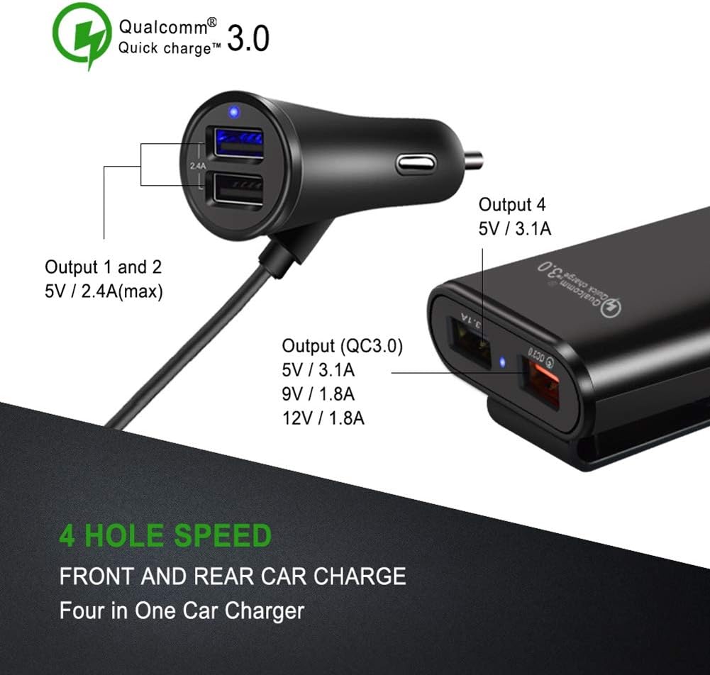 ORANGLES Fast Car Charger Four‑Port Super Quick Charge Adapter - full product showcase - displaying specifications - Image 5 of 6 | adapts to any space | Fast Car Charger Four‑Port Super Quick Charge Adapter deal New Jersey | Free Shipping ORANGLES