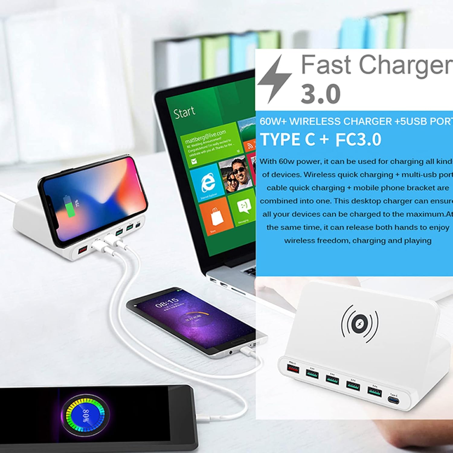 ORANGLES Charge Port 60W Six‑Port PD18W Intelligent Multi‑Port Decorative Charging Station - detailed closeup view - illustrating benefits - Image 3 of 6 | created for all | Shop Charge Port 60W Six‑Port PD18W Intelligent Multi‑Port Decorative Charging Station North Carolina | Free Shipping ORANGLES