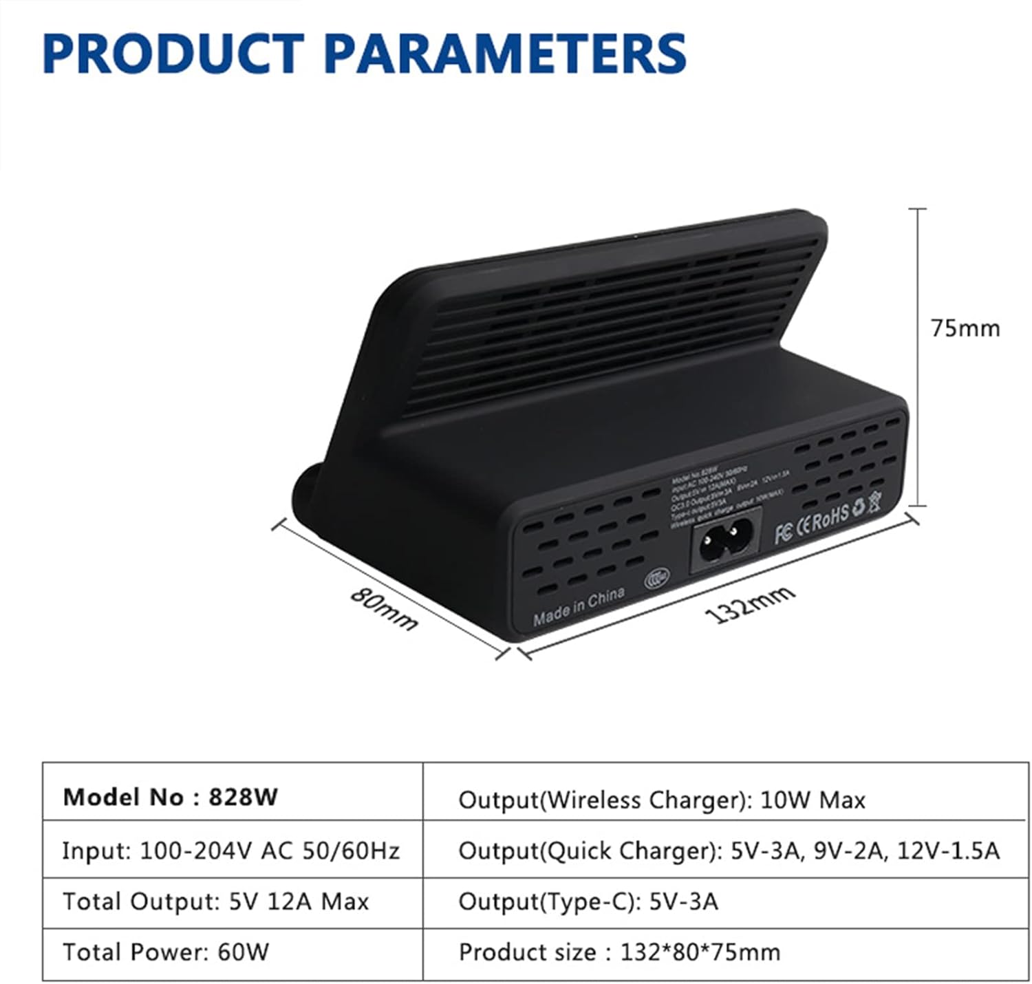 ORANGLES Charge Port 60W Six‑Port PD18W Intelligent Multi‑Port Decorative Charging Station - full product showcase - displaying specifications - Image 5 of 6 | adapts to any space | Charge Port 60W Six‑Port PD18W Intelligent Multi‑Port Decorative Charging Station deal New Jersey | Free Shipping ORANGLES