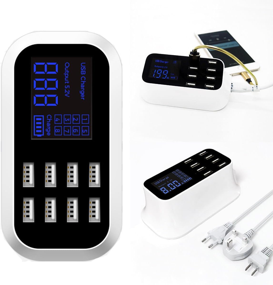 Charging Station 40W 8‑USB Digital Display Fast Charger Hub