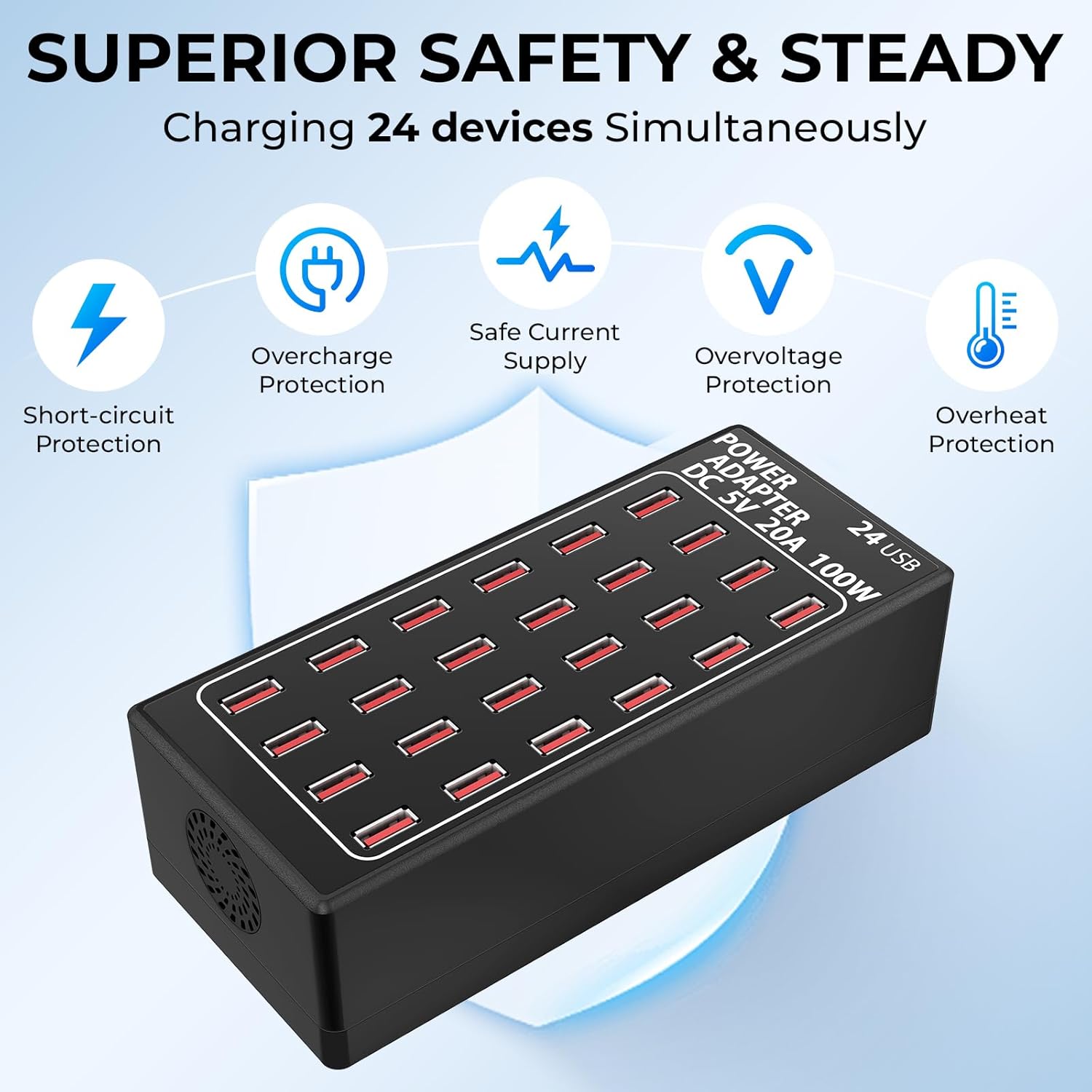 ORANGLES USB Charger Fast Charging 24‑Port Multi‑Device Power Hub - angled perspective - presenting advantages - Image 4 of 6 | fits any environment | Purchase USB Charger Fast Charging 24‑Port Multi‑Device Power Hub Michigan | Free Shipping ORANGLES