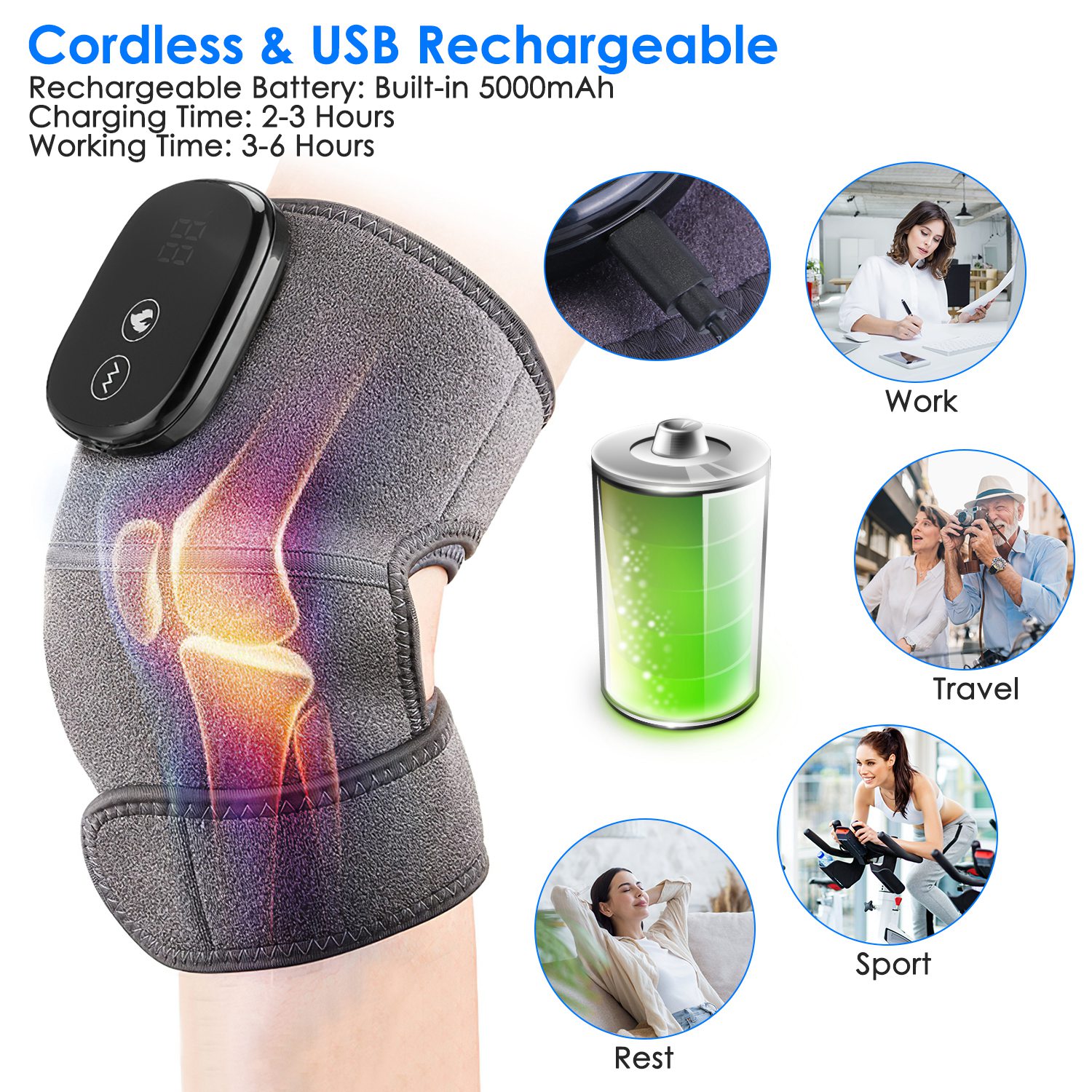ORANGLES Knee Massager with Heat 3‑in‑1 Heated Brace for Knee, Shoulder, and Elbow with Vibration Therapy - angled perspective - presenting advantages - Image 4 of 6 | fits any environment | Purchase Knee Massager with Heat 3‑in‑1 Heated Brace for Knee, Shoulder, and Elbow with Vibration Therapy Michigan | Free Shipping ORANGLES