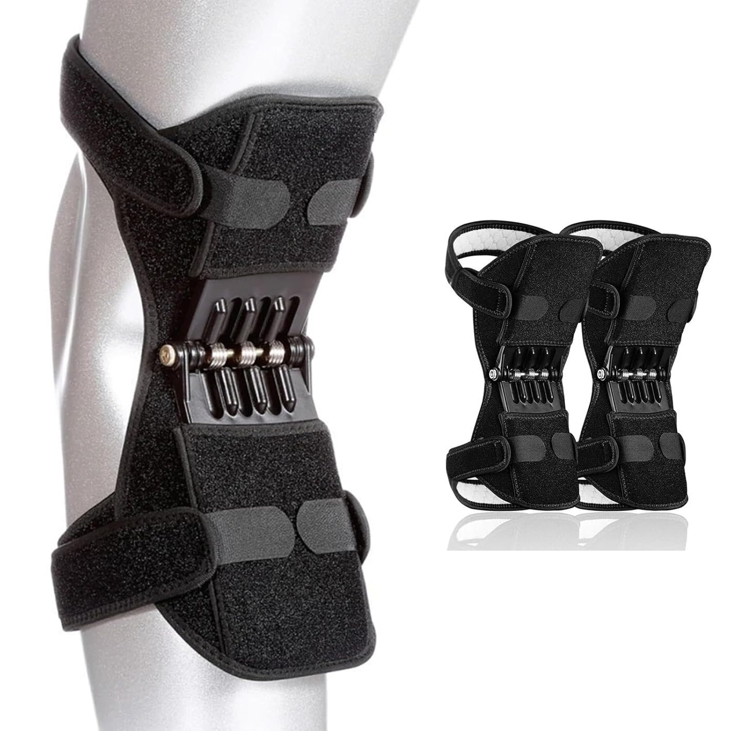Knee Brace Joint Power Support with 4‑Spring Ergonomic Stabilizer Pads (2 Pack)