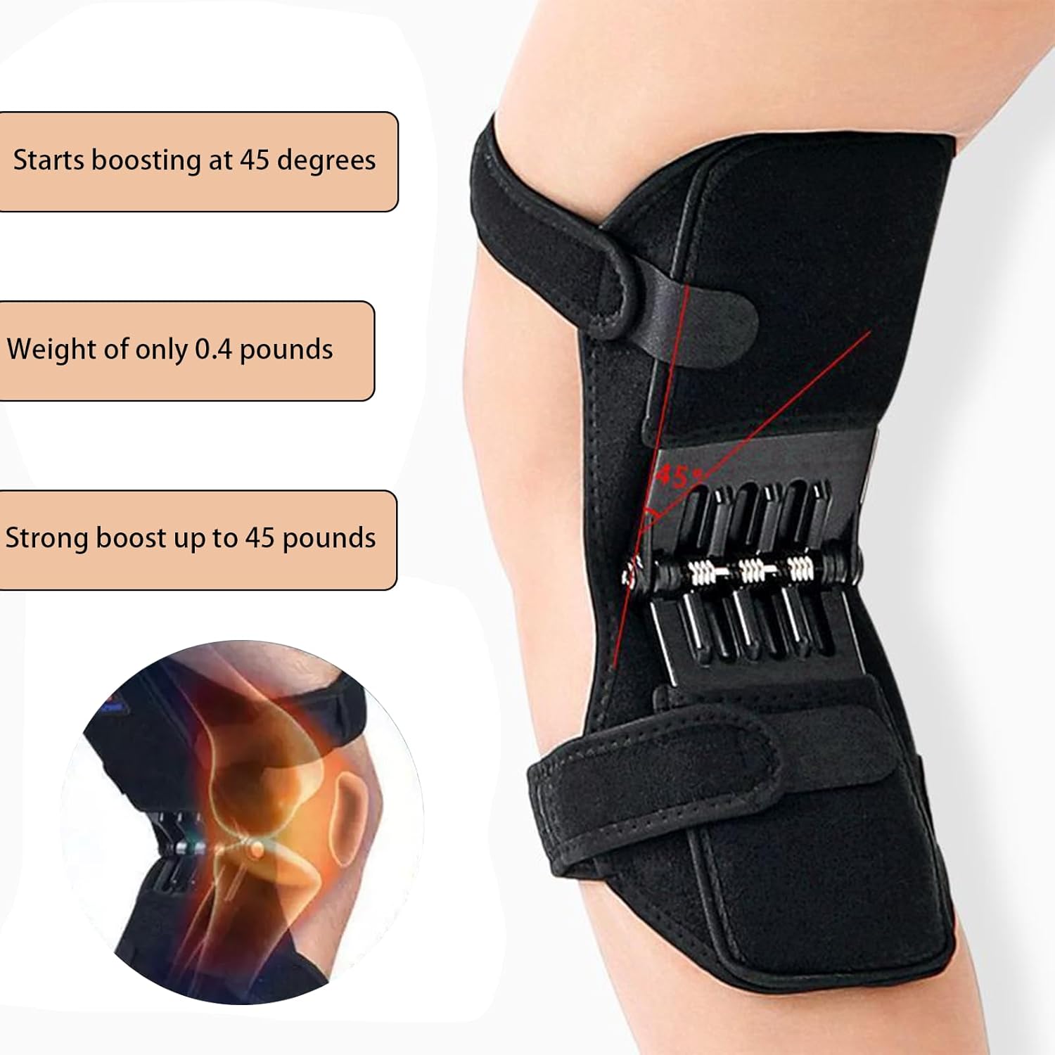 ORANGLES Knee Brace Joint Power Support with 4‑Spring Ergonomic Stabilizer Pads (2 Pack) - angled perspective - presenting advantages - Image 4 of 6 | fits any environment | Purchase Knee Brace Joint Power Support with 4‑Spring Ergonomic Stabilizer Pads (2 Pack) Michigan | Free Shipping ORANGLES