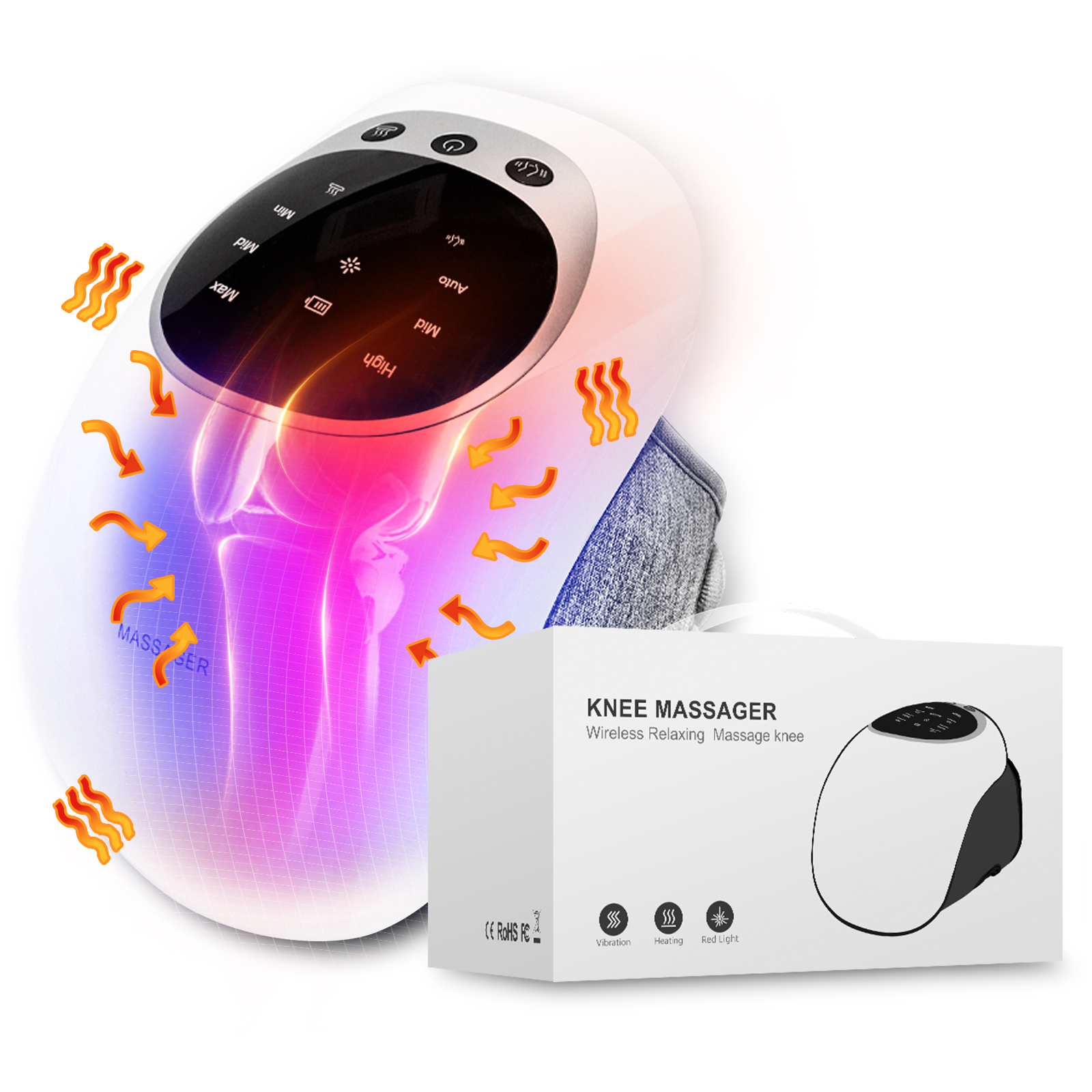 Knee Massager Wireless LED Heat and Vibration Therapy for Pain Relief and Joint Support