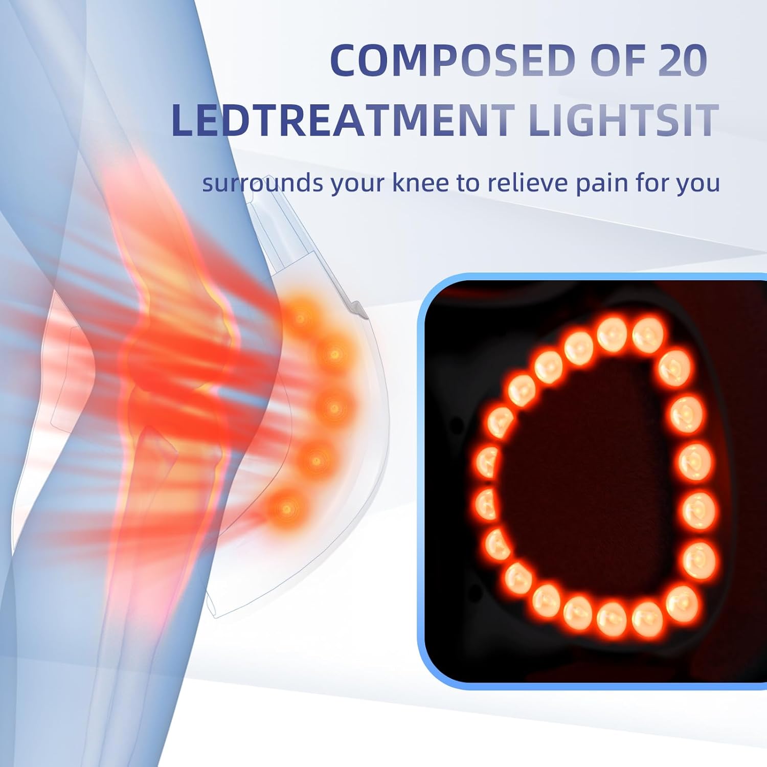 ORANGLES Knee Massager Electric Heated Knee Pads for Therapy, Pain Relief, and Joint Support - detailed closeup view - illustrating benefits - Image 3 of 6 | created for all | Shop Knee Massager Electric Heated Knee Pads for Therapy, Pain Relief, and Joint Support North Carolina | Free Shipping ORANGLES