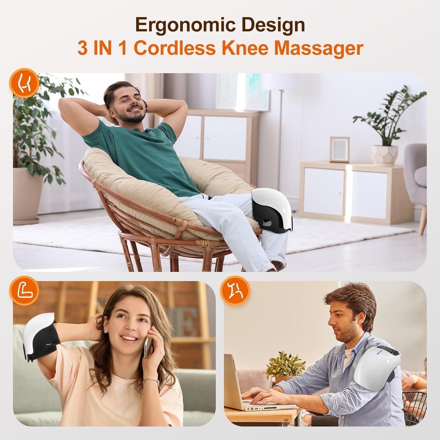 ORANGLES Knee Massager Intelligent Electric Kneading, Heating, Infrared, and Vibration Therapy (Rechargeable) - detailed closeup view - illustrating benefits - Image 3 of 6 | created for all | Shop Knee Massager Intelligent Electric Kneading, Heating, Infrared, and Vibration Therapy (Rechargeable) North Carolina | Free Shipping ORANGLES