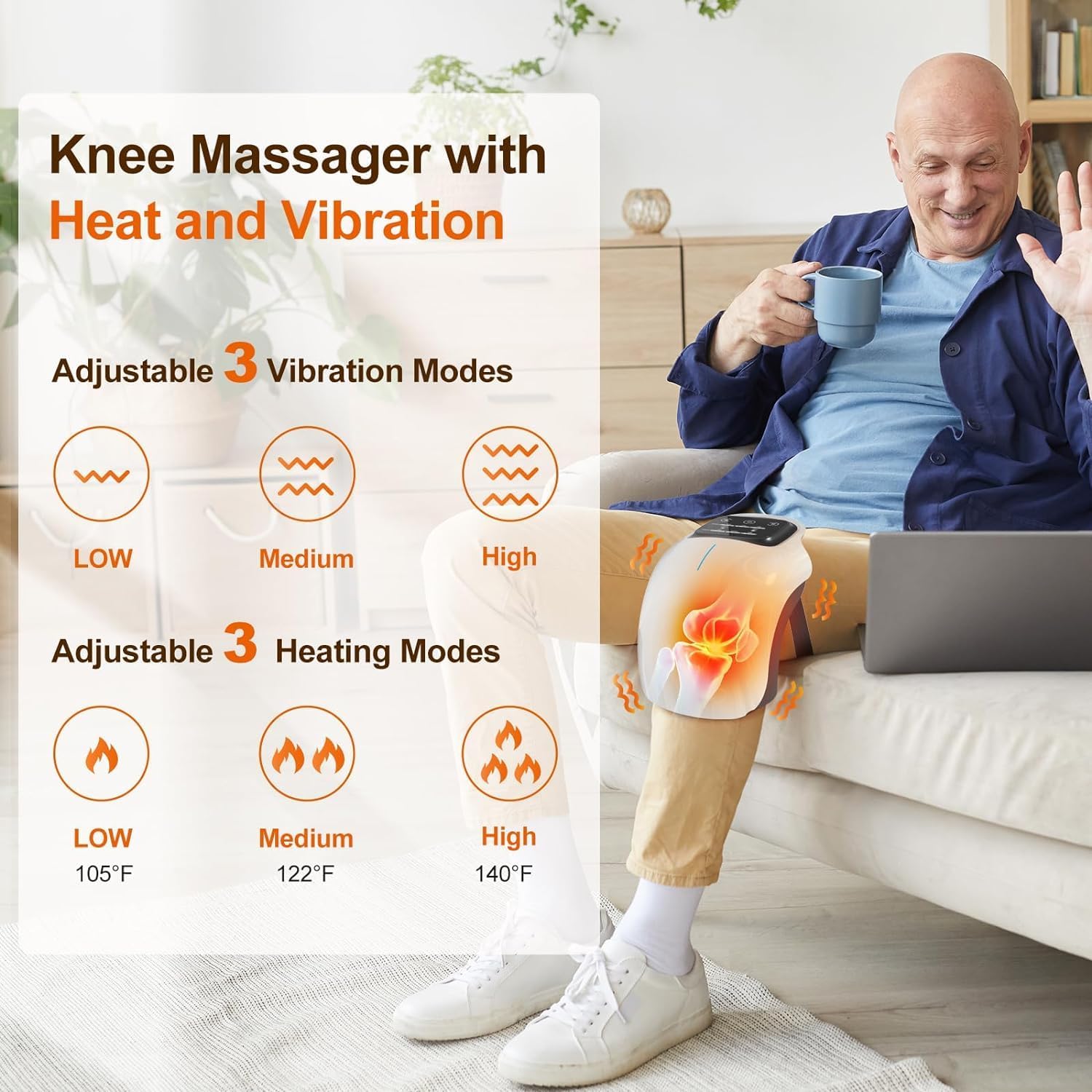 ORANGLES Knee Massager Intelligent Electric Kneading, Heating, Infrared, and Vibration Therapy (Rechargeable) - full product showcase - displaying specifications - Image 5 of 6 | adapts to any space | Knee Massager Intelligent Electric Kneading, Heating, Infrared, and Vibration Therapy (Rechargeable) deal New Jersey | Free Shipping ORANGLES
