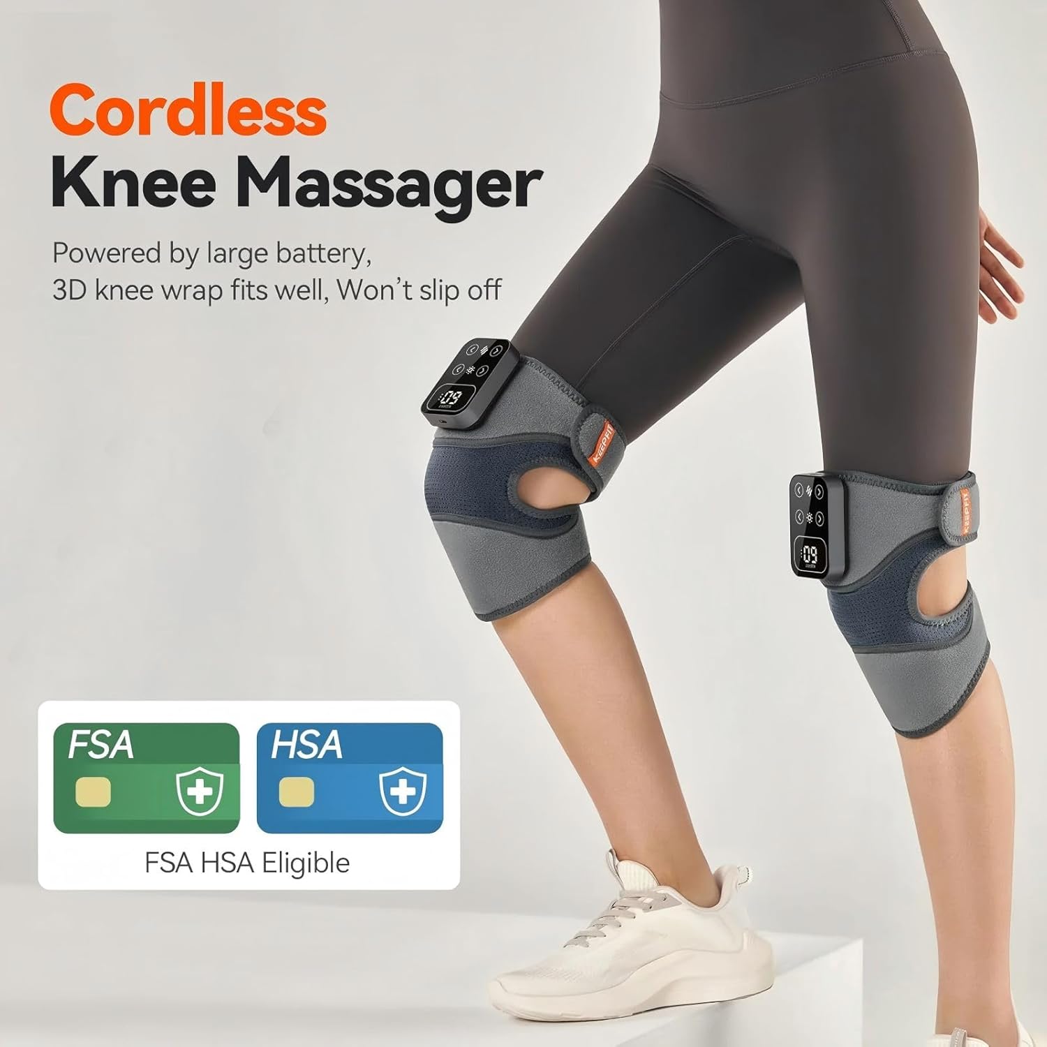 ORANGLES Pain Relief Massager Smart Rechargeable Knee Pad with Bandage Design for Comfort and Recovery - detailed closeup view - illustrating benefits - Image 3 of 6 | created for all | Shop Pain Relief Massager Smart Rechargeable Knee Pad with Bandage Design for Comfort and Recovery North Carolina | Free Shipping ORANGLES