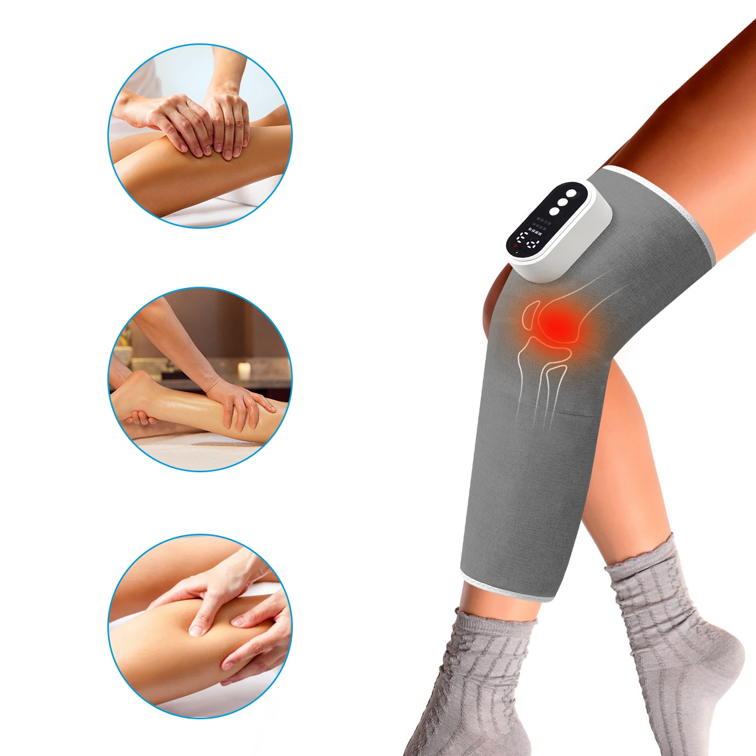 Air Compression Leg Massager Cordless Heat Therapy for Thigh, Knee, and Calf Pain Relief