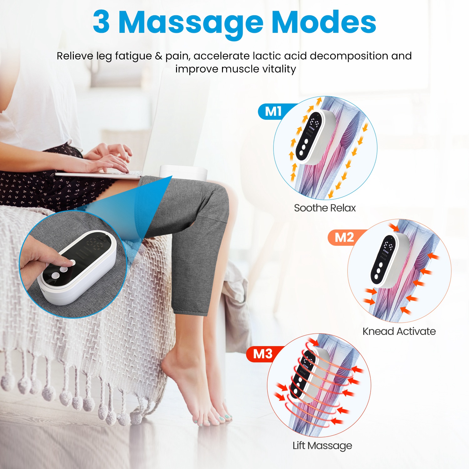 ORANGLES Air Compression Leg Massager Cordless Heat Therapy for Thigh, Knee, and Calf Pain Relief - full product showcase - displaying specifications - Image 5 of 5 | adapts to any space | Air Compression Leg Massager Cordless Heat Therapy for Thigh, Knee, and Calf Pain Relief deal New Jersey | Free Shipping ORANGLES