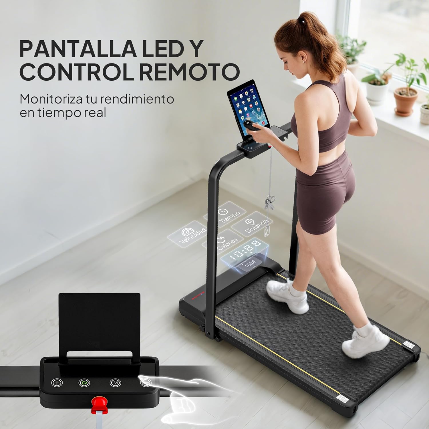 ORANGLES Foldable Treadmill Walking Pad Under Desk Running Machine with LED and Remote - full product showcase - displaying specifications - Image 5 of 6 | adapts to any space | Foldable Treadmill Walking Pad Under Desk Running Machine with LED and Remote deal New Jersey | Free Shipping ORANGLES