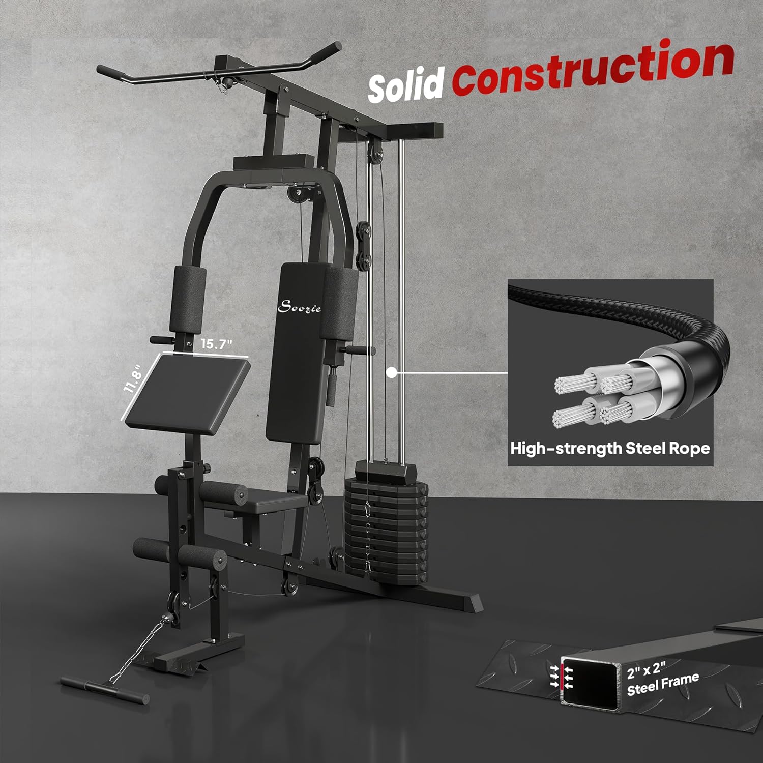 ORANGLES Home Gym System Multifunction 99Lbs Weight Stack Full Body Workout Station - detailed closeup view - illustrating benefits - Image 3 of 5 | created for all | Shop Home Gym System Multifunction 99Lbs Weight Stack Full Body Workout Station North Carolina | Free Shipping ORANGLES