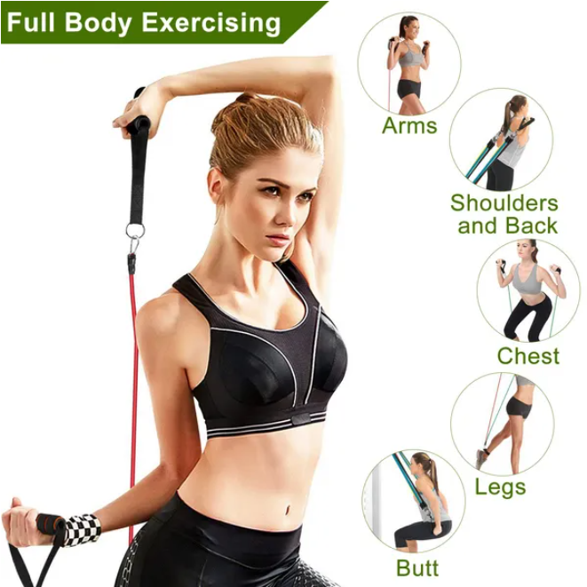 ORANGLES Resistance Band Set Portable Strength and Flexibility Training Kit - detailed closeup view - illustrating benefits - Image 3 of 3 | created for all | Shop Resistance Band Set Portable Strength and Flexibility Training Kit North Carolina | Free Shipping ORANGLES