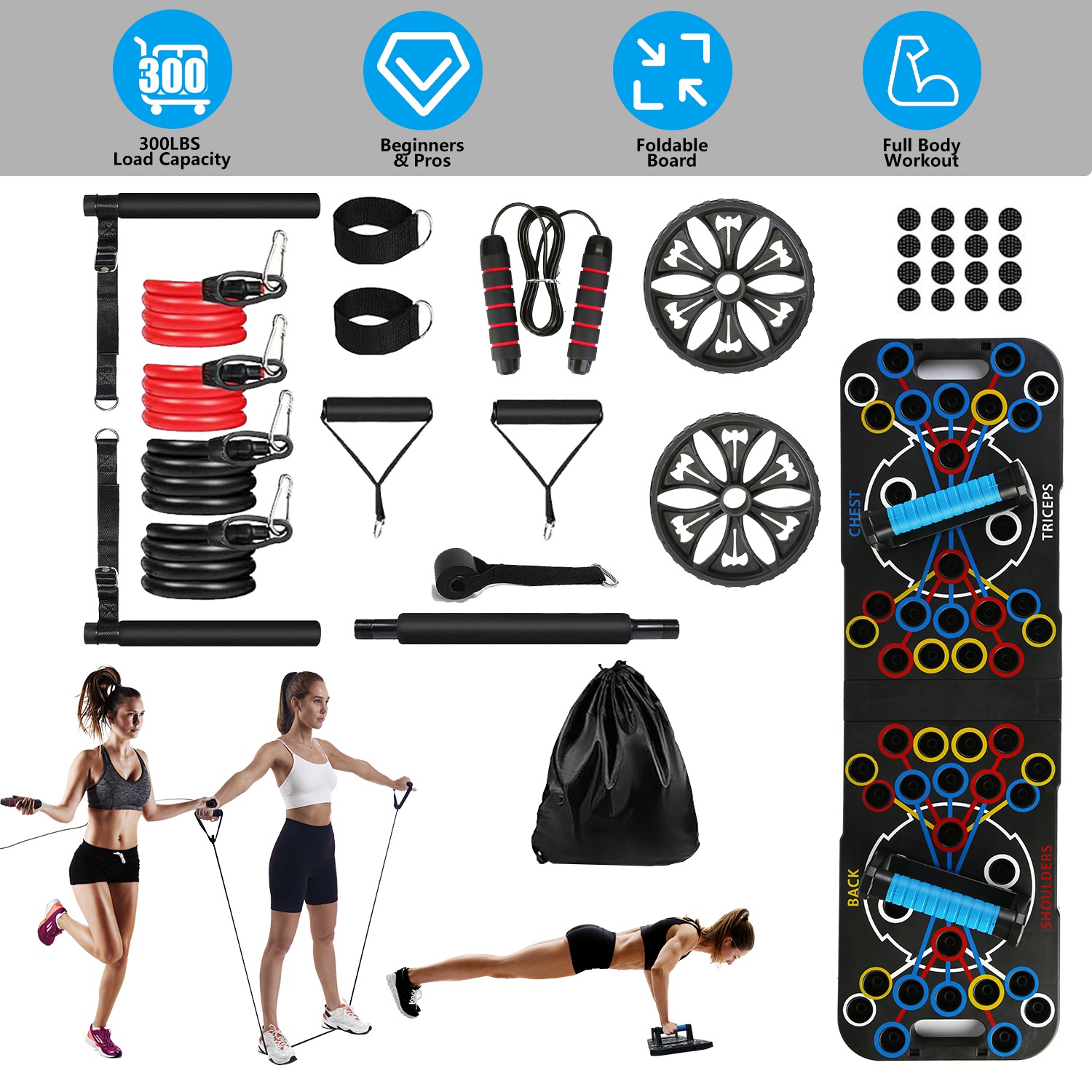 ORANGLES Foldable Push Up Board 15‑in‑1 Multifunctional Home Gym Strength Training Kit - detailed closeup view - illustrating benefits - Image 3 of 5 | created for all | Shop Foldable Push Up Board 15‑in‑1 Multifunctional Home Gym Strength Training Kit North Carolina | Free Shipping ORANGLES