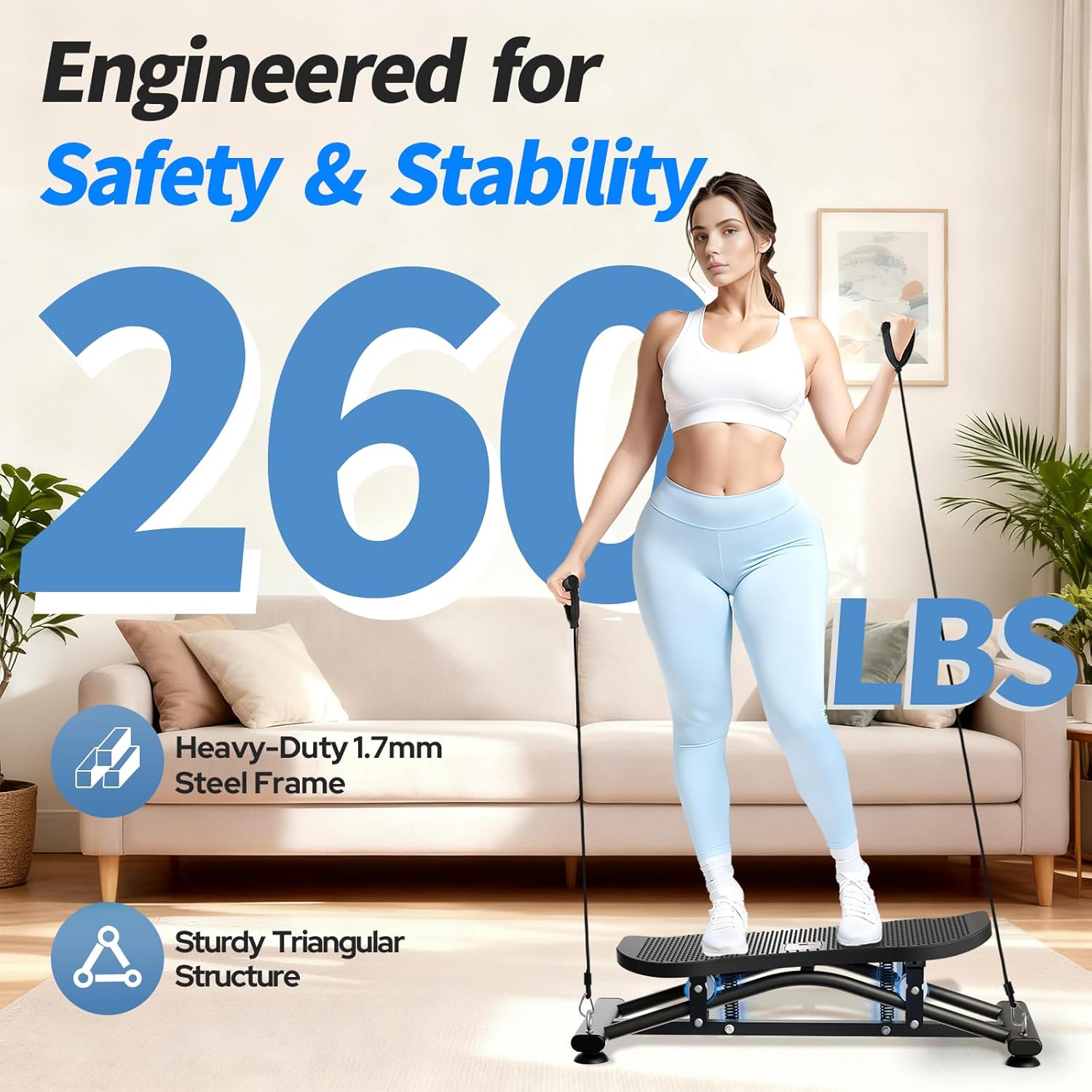 ORANGLES Ski Machines Fitness Sliding Indoor Ski Simulator with Resistance Bands - angled perspective - presenting advantages - Image 4 of 6 | fits any environment | Purchase Ski Machines Fitness Sliding Indoor Ski Simulator with Resistance Bands Michigan | Free Shipping ORANGLES