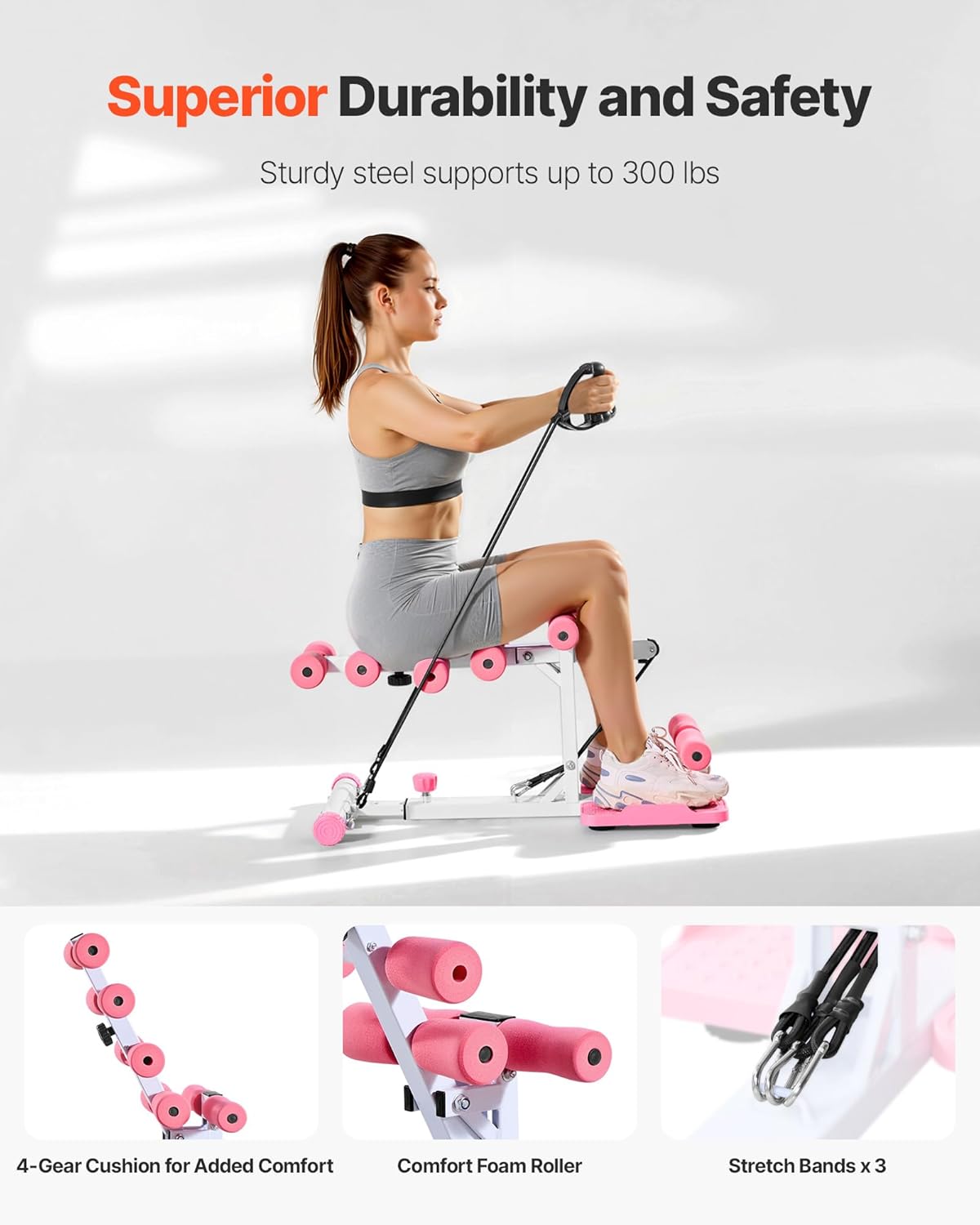 ORANGLES Squat Machine Deep Glute Trainer with Resistance Bands for Home Gym - detailed closeup view - illustrating benefits - Image 3 of 5 | created for all | Shop Squat Machine Deep Glute Trainer with Resistance Bands for Home Gym North Carolina | Free Shipping ORANGLES