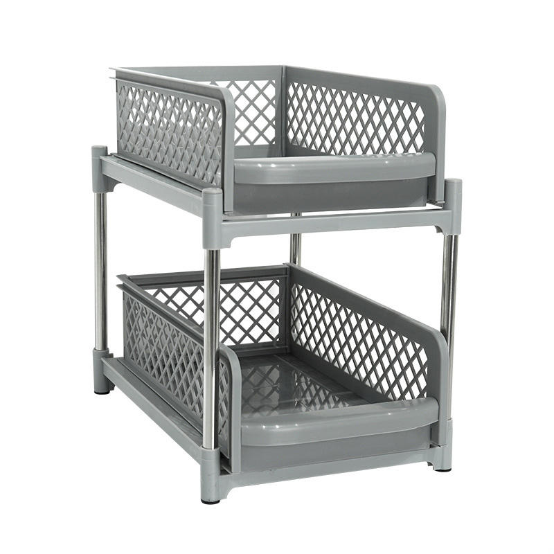 2‑Tier Sliding Cabinet Basket Organizer – Mesh Drawer Storage Solution for Kitchen & Bathroom