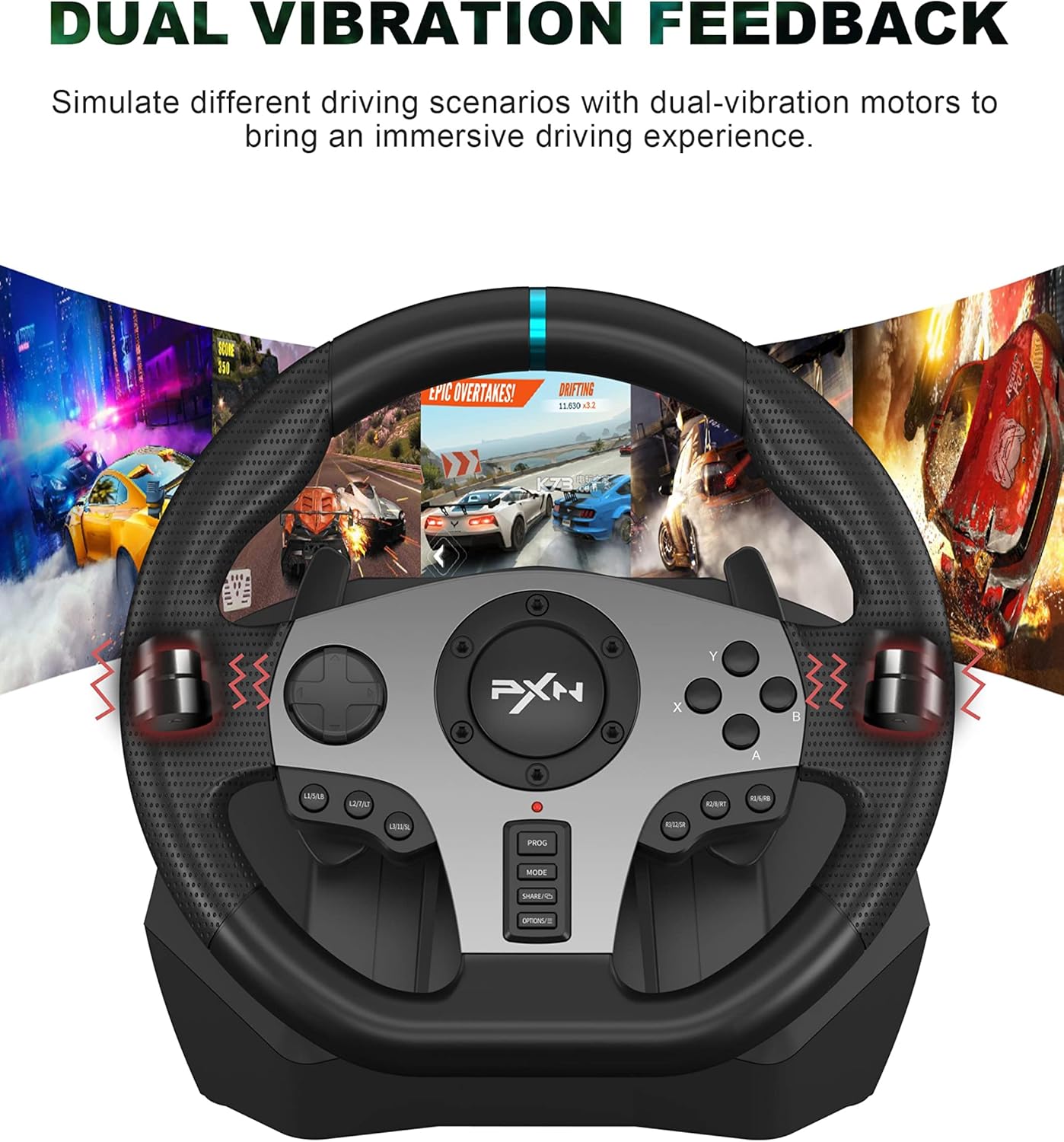 ORANGLES PXN V9 Racing Wheel – Force Feedback Game Controller for PC, PS3, PS4 & Xbox One - angled perspective - presenting advantages - Image 4 of 5 | fits any environment | Purchase PXN V9 Racing Wheel – Force Feedback Game Controller for PC, PS3, PS4 & Xbox One Michigan | Free Shipping ORANGLES