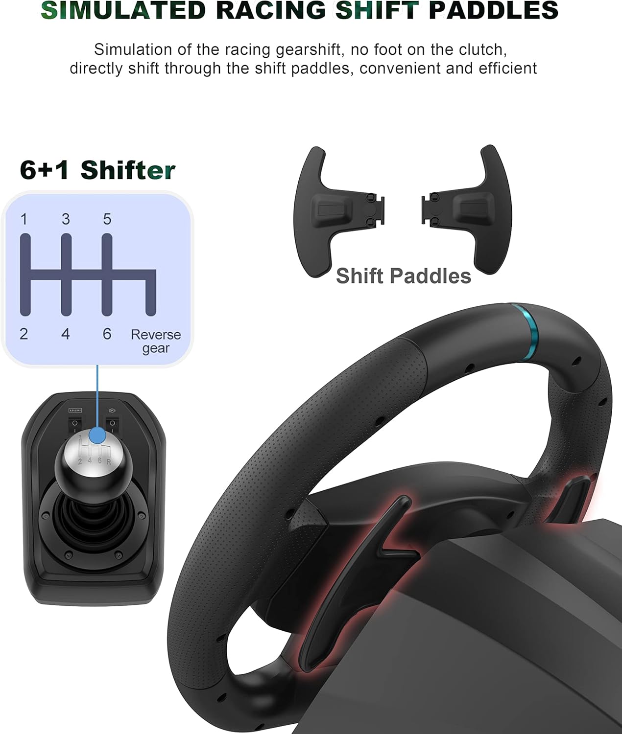 ORANGLES PXN V9 Racing Wheel – Force Feedback Game Controller for PC, PS3, PS4 & Xbox One - full product showcase - displaying specifications - Image 5 of 5 | adapts to any space | PXN V9 Racing Wheel – Force Feedback Game Controller for PC, PS3, PS4 & Xbox One deal New Jersey | Free Shipping ORANGLES