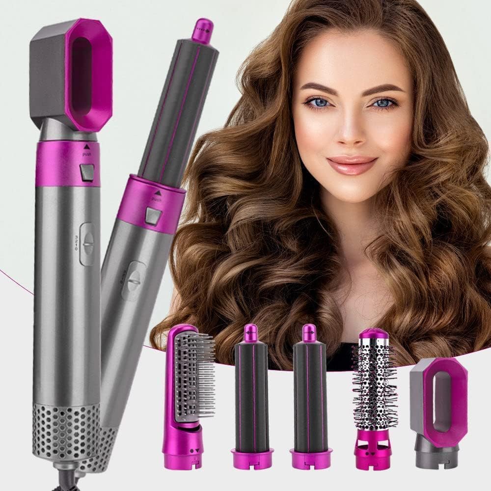 Straightening Comb 5‑in‑1 Tourmaline Ceramic Curling and Hot Air Styling Tool with Constant Temperature