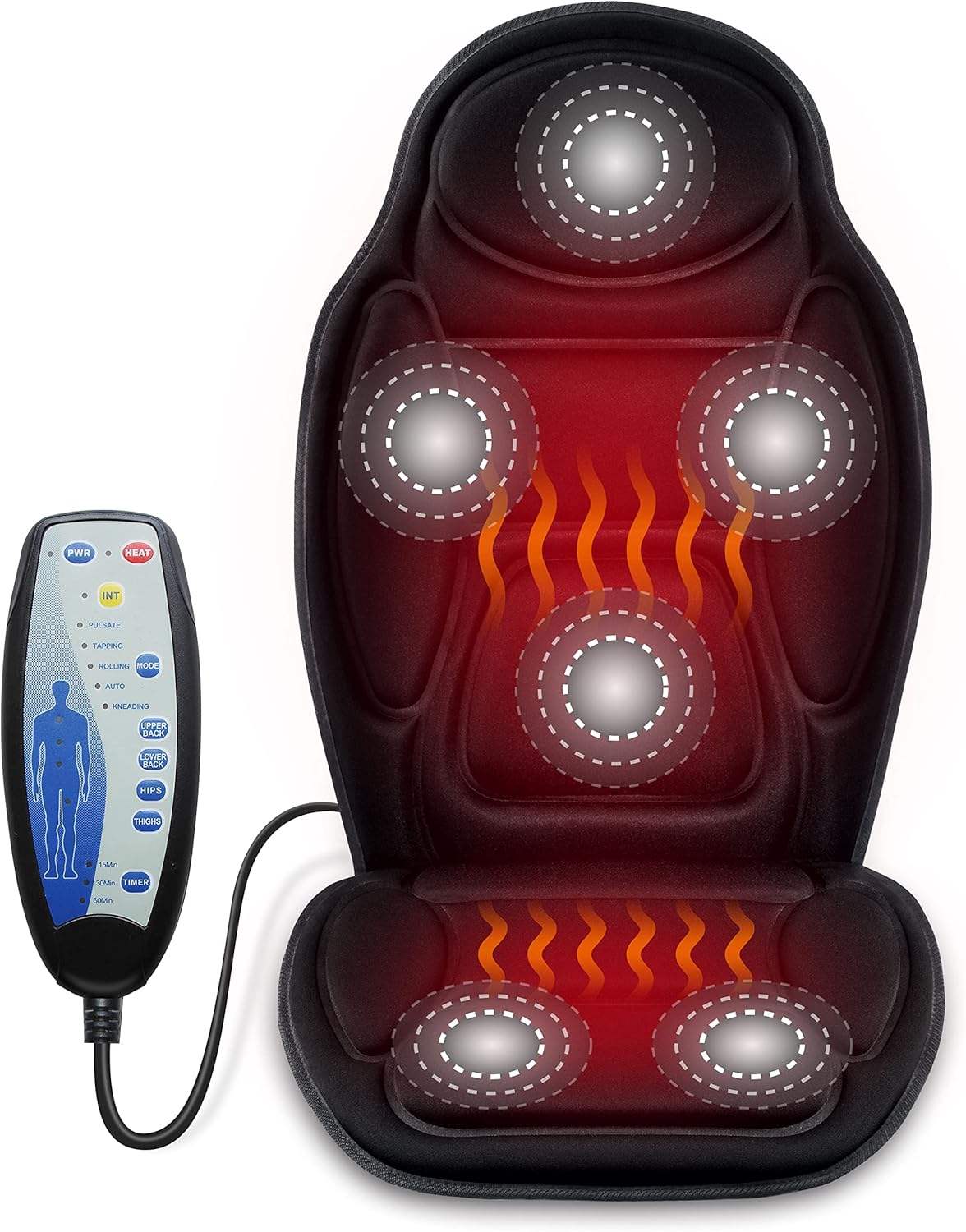 ORANGLES Best Back Massager Phenitech Heated Vibration Cushion with 5 Motors and 5 Modes - full product showcase - displaying specifications - Image 5 of 6 | adapts to any space | Best Back Massager Phenitech Heated Vibration Cushion with 5 Motors and 5 Modes deal New Jersey | Free Shipping ORANGLES