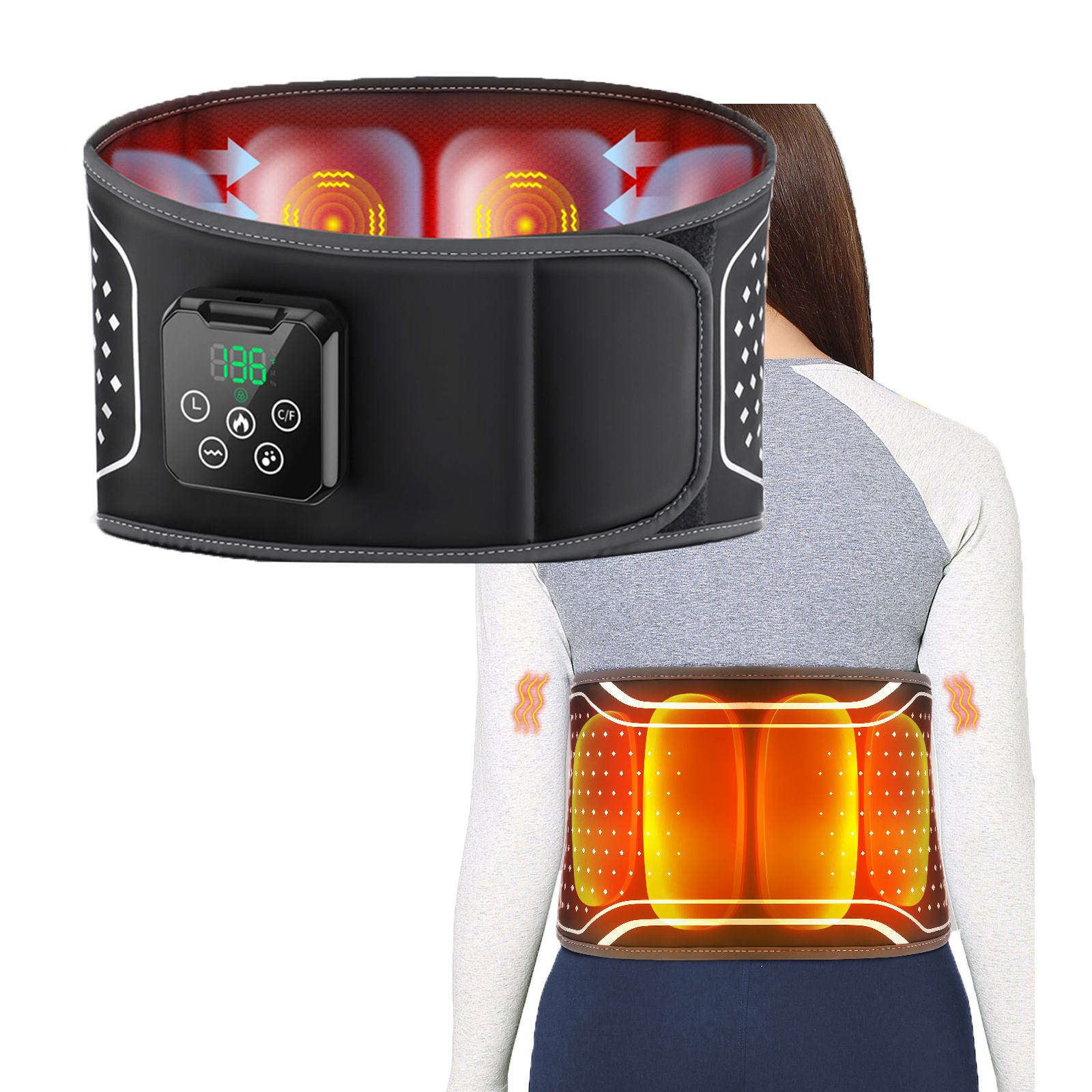 Back Massager Eveekon Heated Vibration Brace Lumbar Traction Waist Support