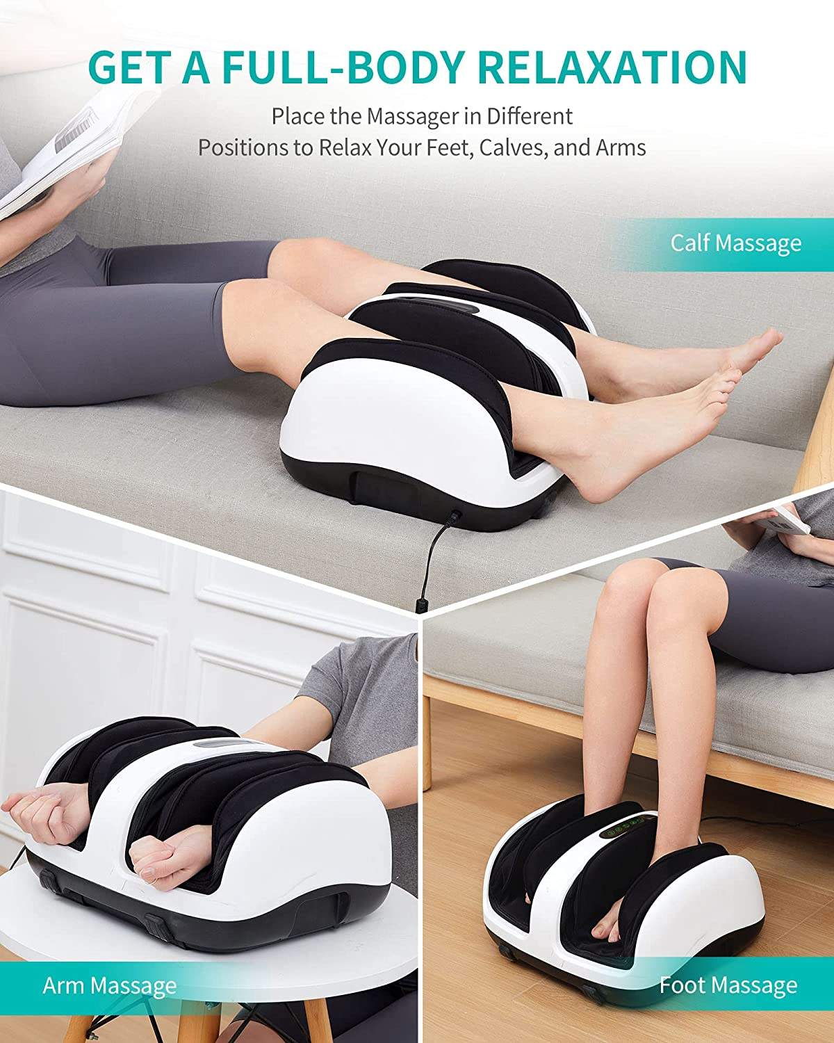 ORANGLES Shiatsu Leg Massager Phenitech Foot Calf and Thigh Compression Boots for Pain Relief and Circulation - detailed closeup view - illustrating benefits - Image 3 of 4 | created for all | Shop Shiatsu Leg Massager Phenitech Foot Calf and Thigh Compression Boots for Pain Relief and Circulation North Carolina | Free Shipping ORANGLES